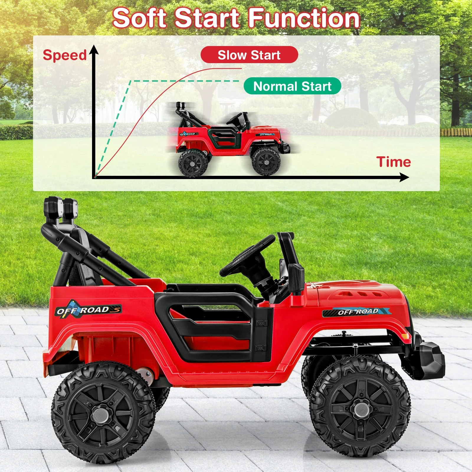 12V Kids Ride on Truck Car with Remote Control Threaded Wheels and 3 Speeds-Red - Image 8