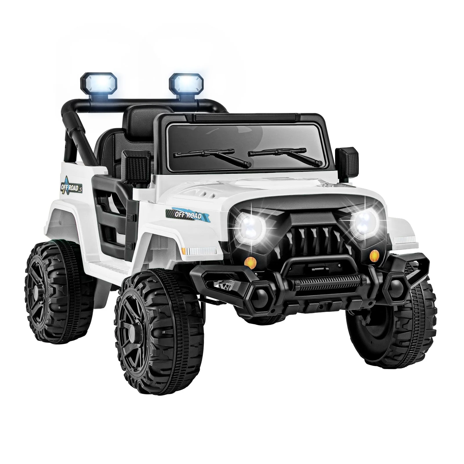 12V Kids Ride on Truck Car with Remote Control Threaded Wheels and 3 Speeds-White - Image 2