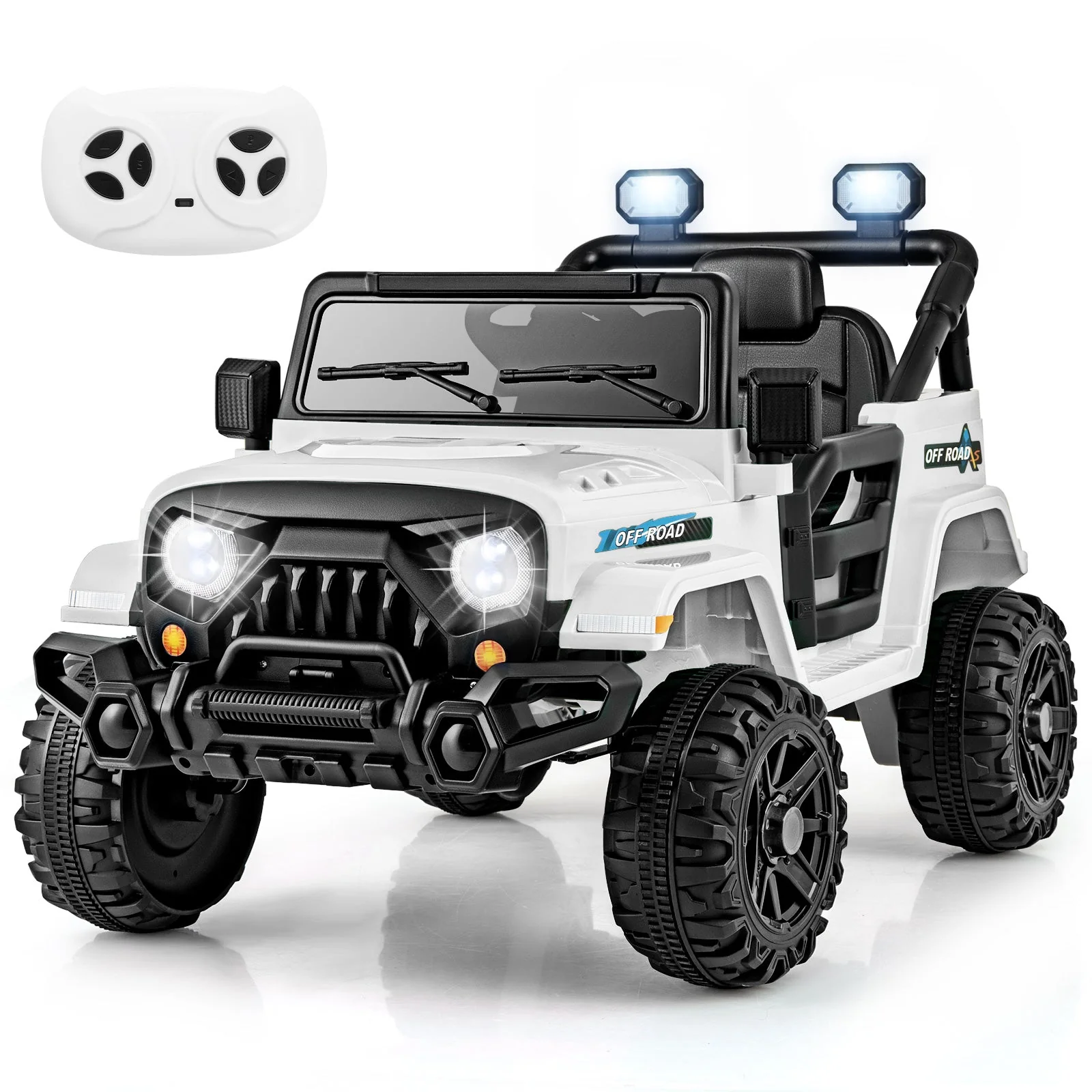 12V Kids Ride on Truck Car with Remote Control Threaded Wheels and 3 Speeds-White - Image 3