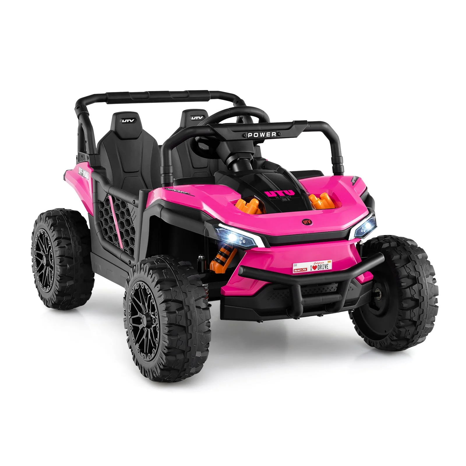 12V Kids Ride on Truck Off-Road UTV with Parental Remote and Lights-Pink - Image 2