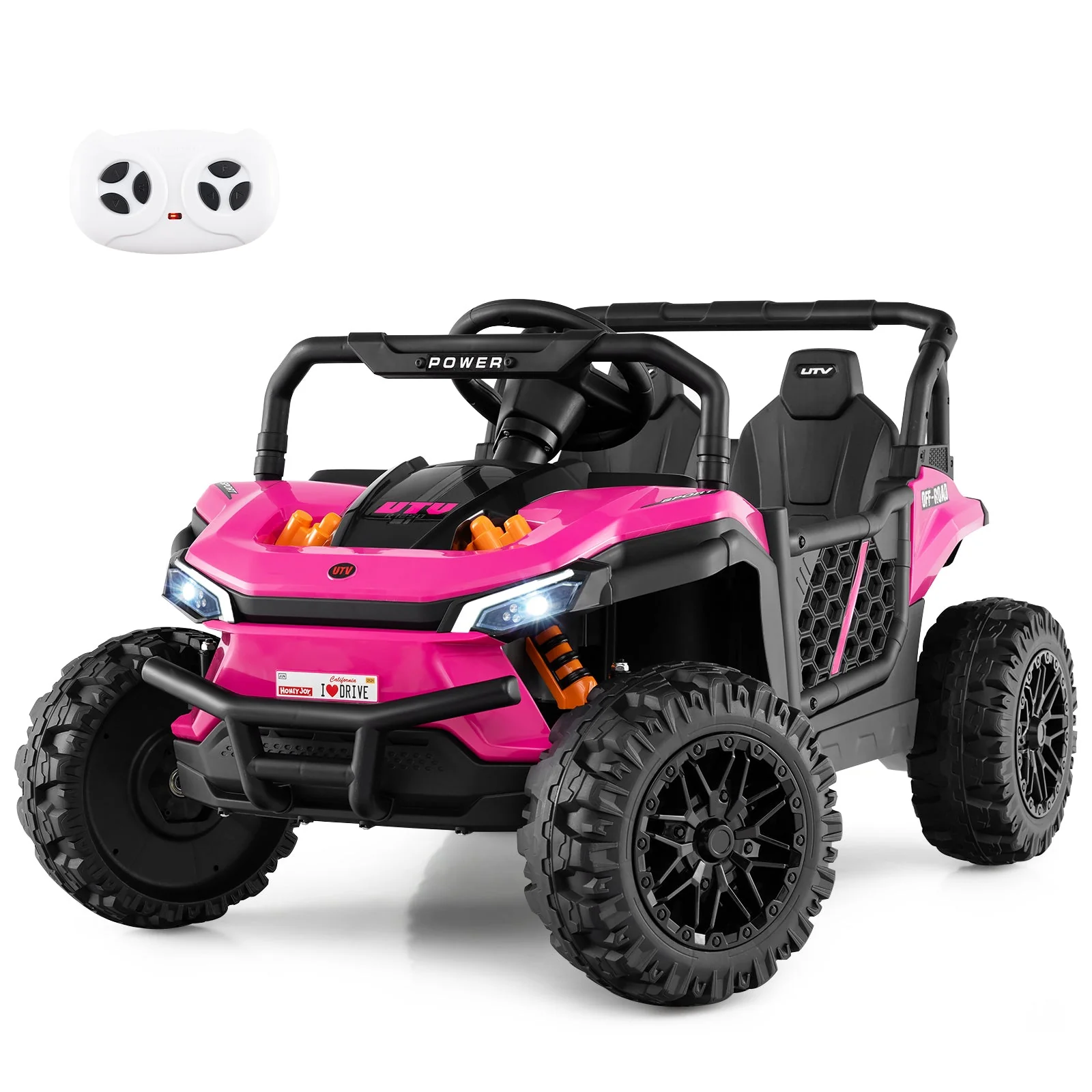 12V Kids Ride on Truck Off-Road UTV with Parental Remote and Lights-Pink - Image 3