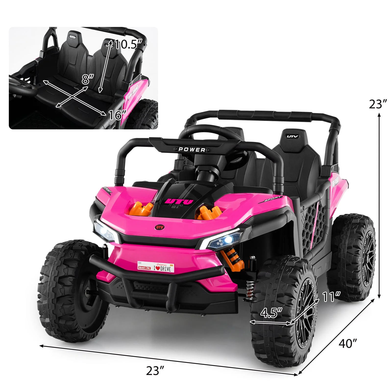 12V Kids Ride on Truck Off-Road UTV with Parental Remote and Lights-Pink - Image 4