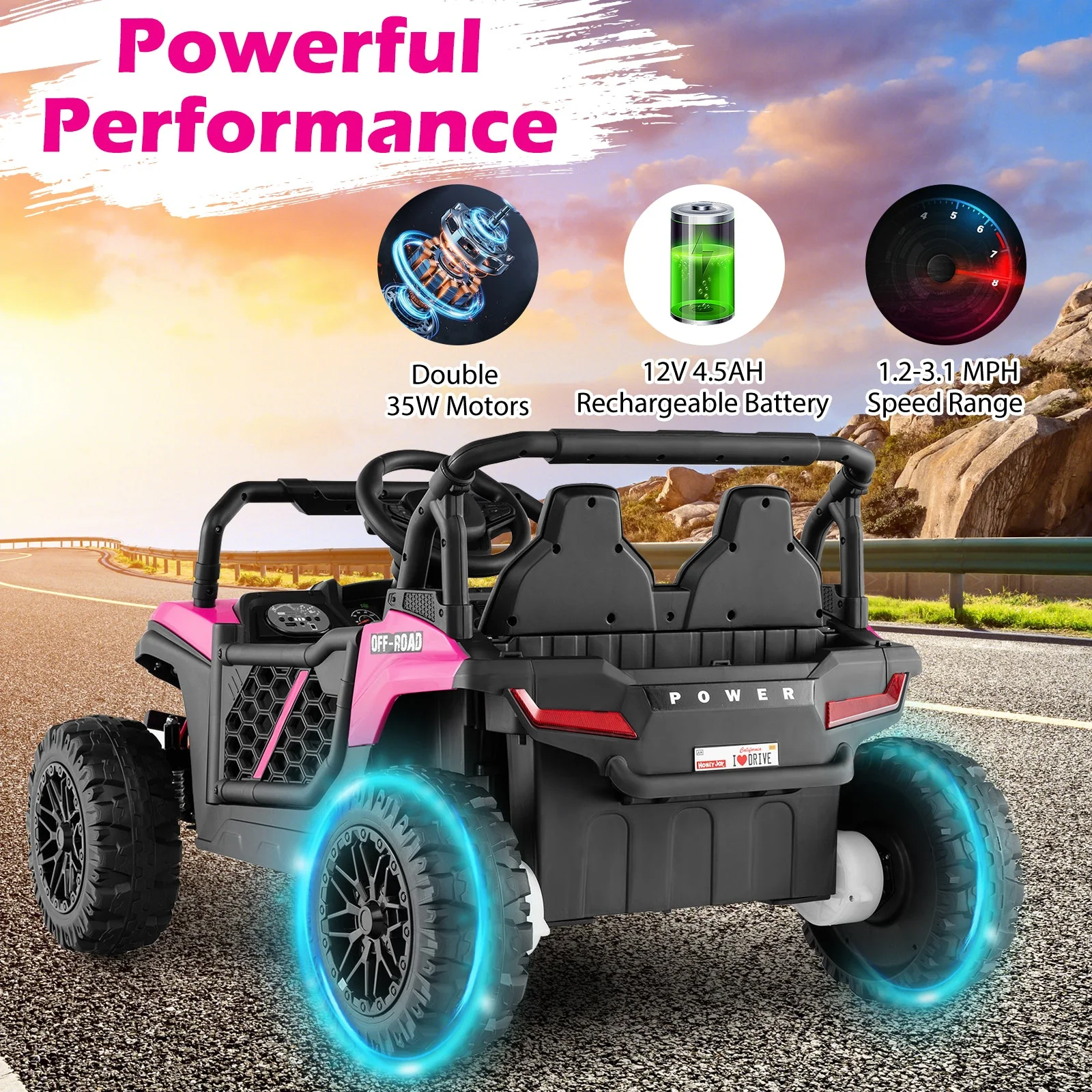 12V Kids Ride on Truck Off-Road UTV with Parental Remote and Lights-Pink - Image 7