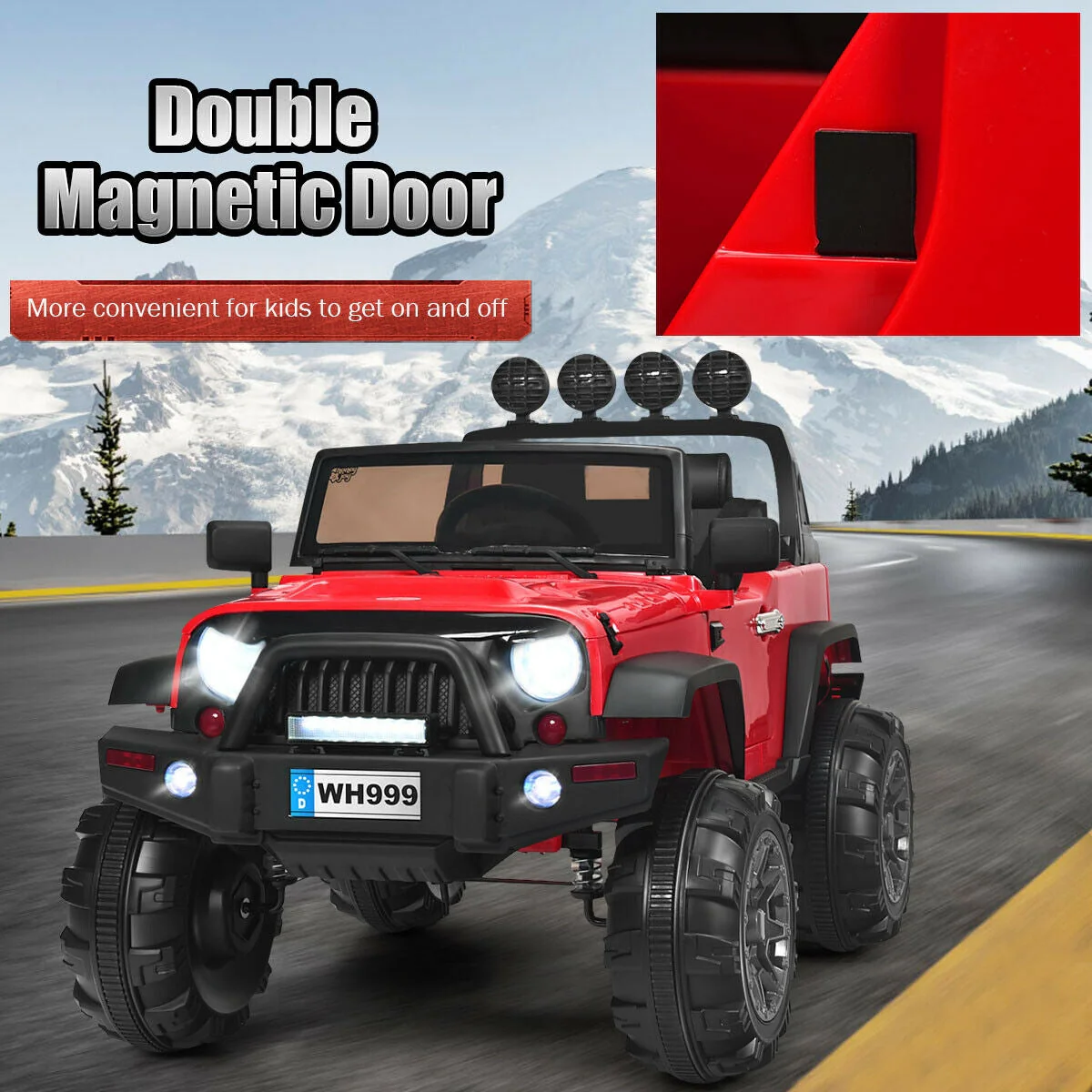 12V Kids Ride On Truck with Remote Control and Double Magnetic Door-Red - Image 6