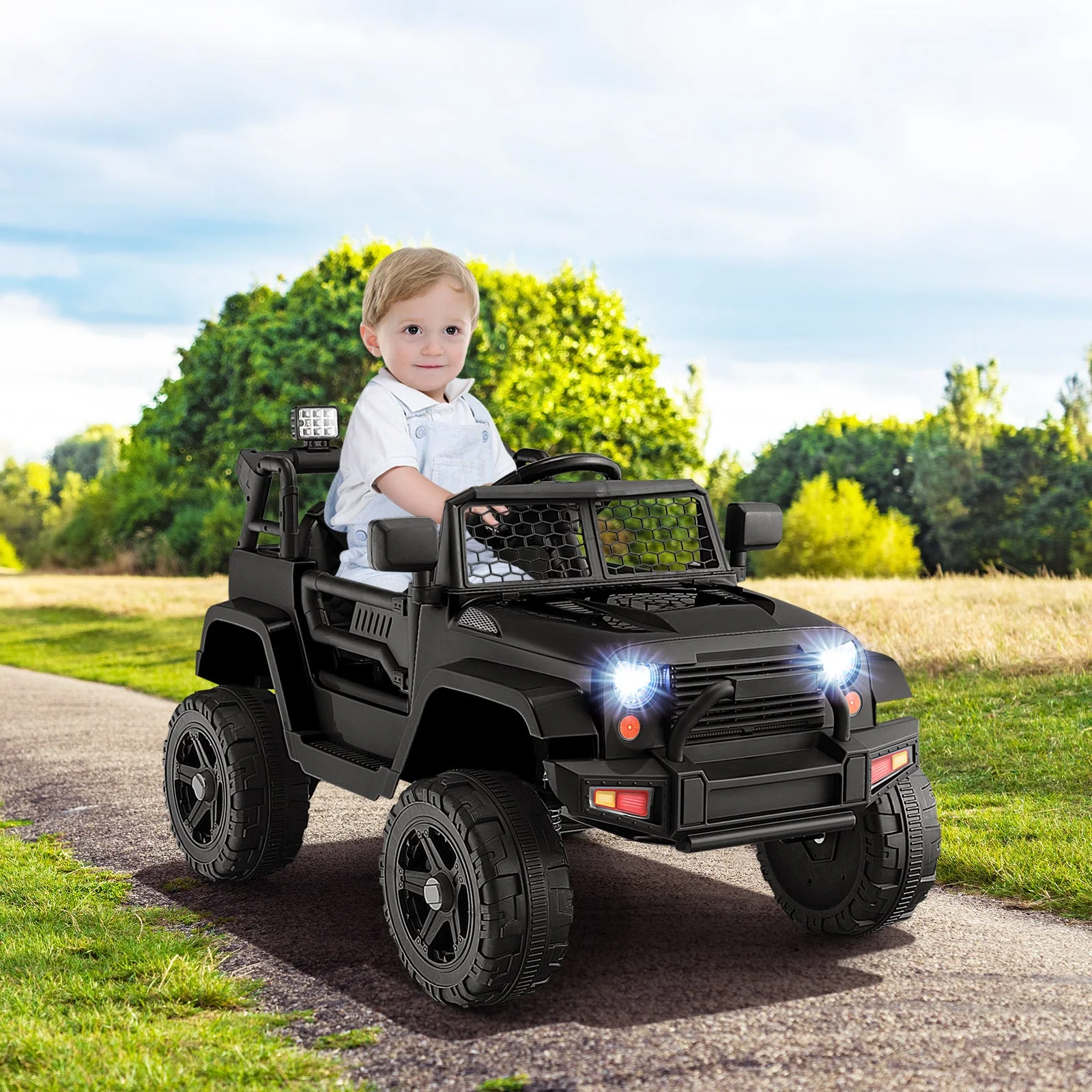 12V Kids Ride On Truck with Remote Control and Headlights-Black - Image 2