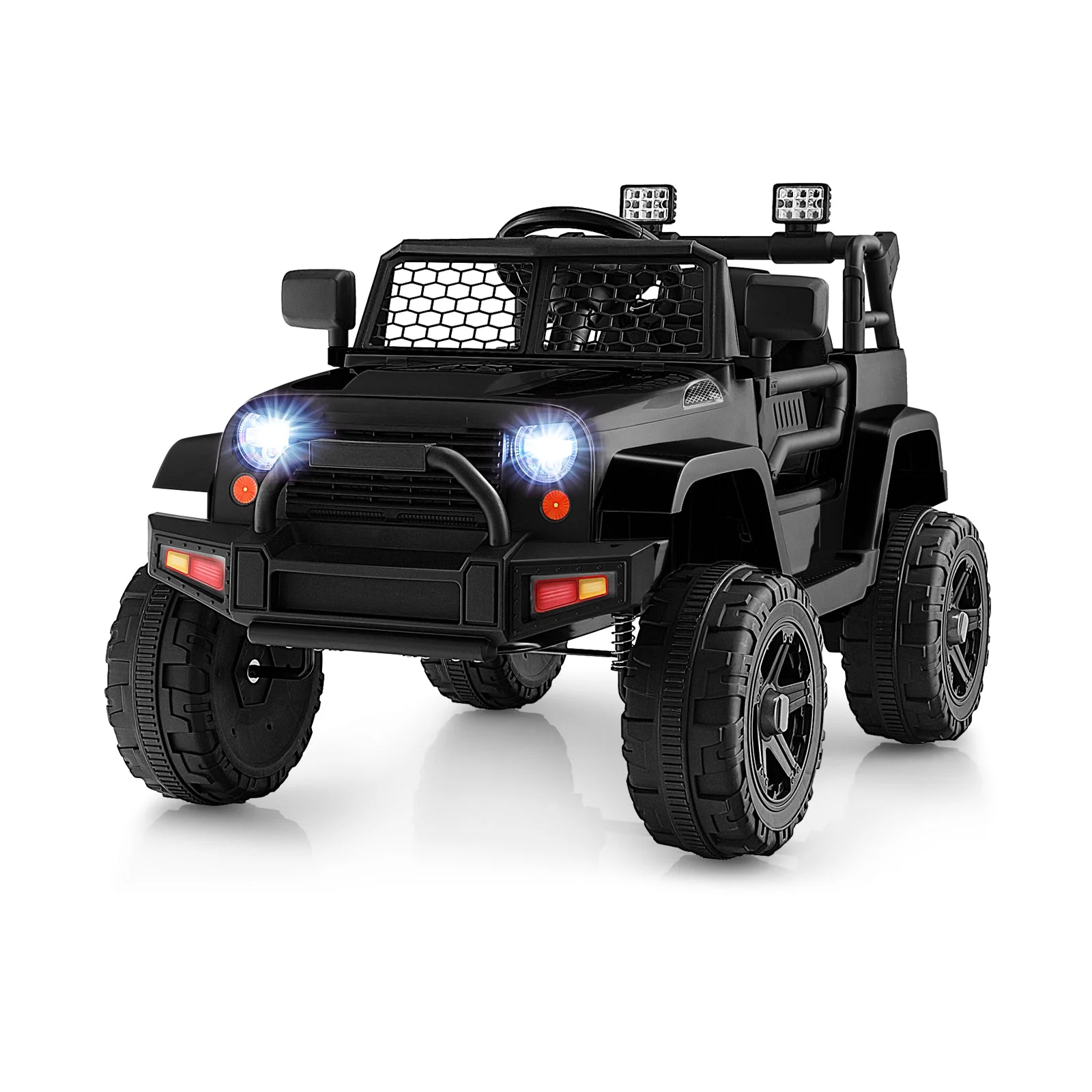 12V Kids Ride On Truck with Remote Control and Headlights-Black - Image 3