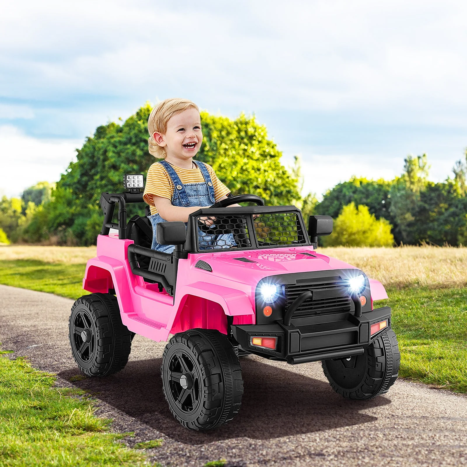 12V Kids Ride On Truck with Remote Control and Headlights-Pink - Image 2