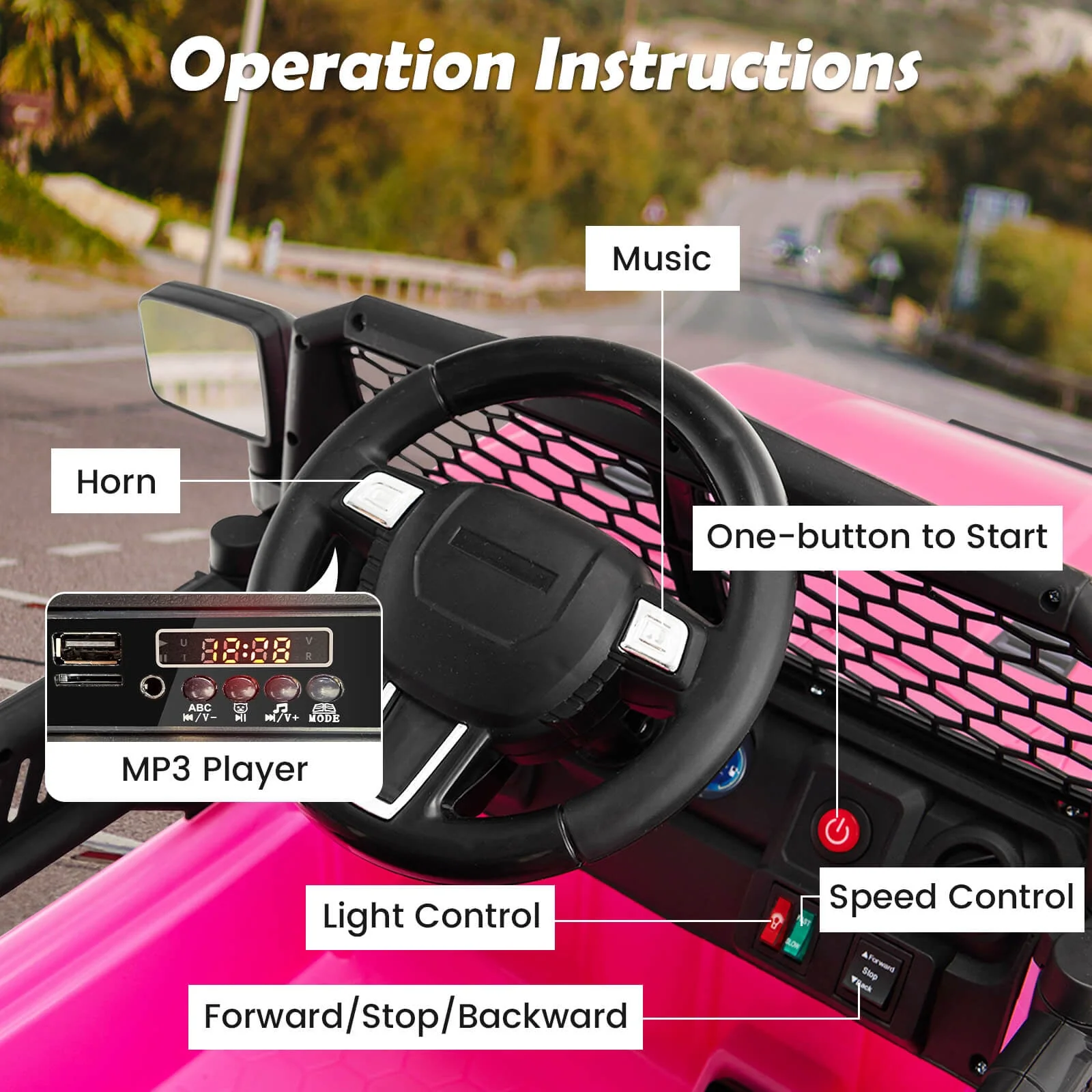 12V Kids Ride On Truck with Remote Control and Headlights-Pink - Image 7