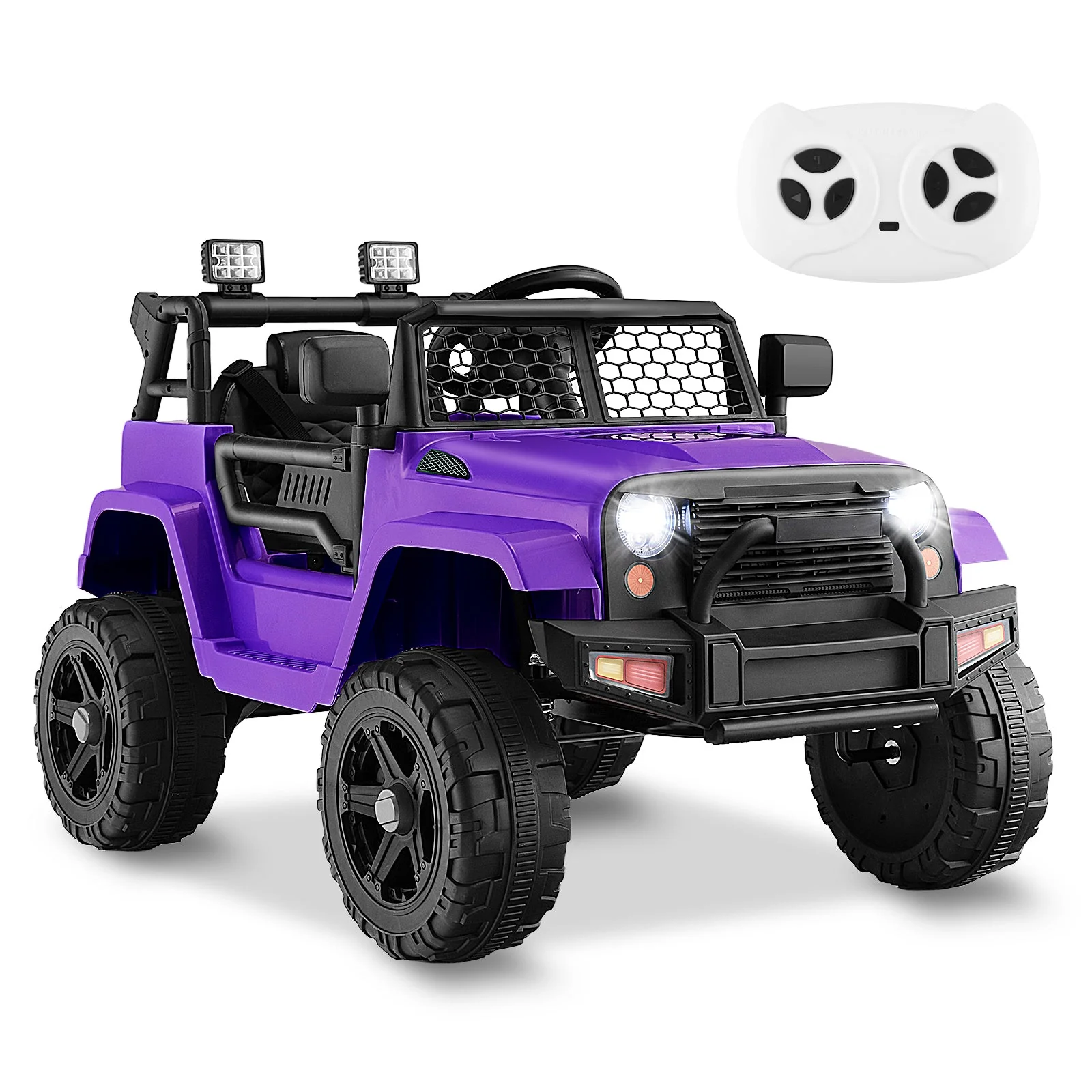 12V Kids Ride On Truck with Remote Control and Headlights-Purple - Image 2
