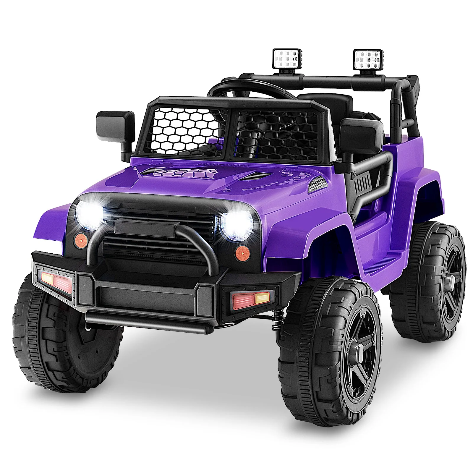 12V Kids Ride On Truck with Remote Control and Headlights-Purple - Image 3