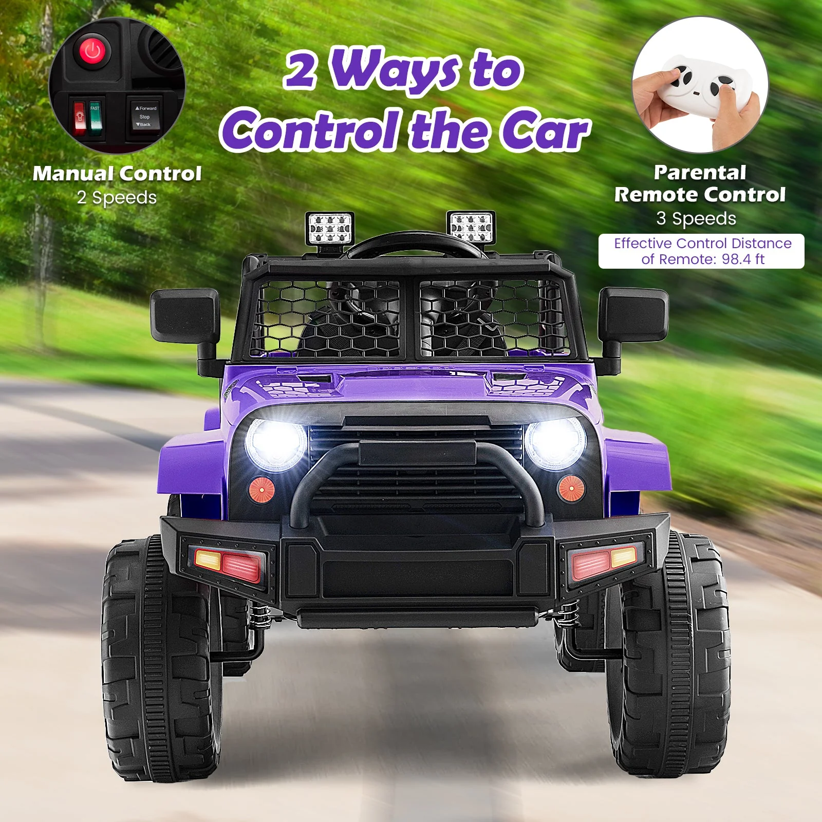12V Kids Ride On Truck with Remote Control and Headlights-Purple - Image 5