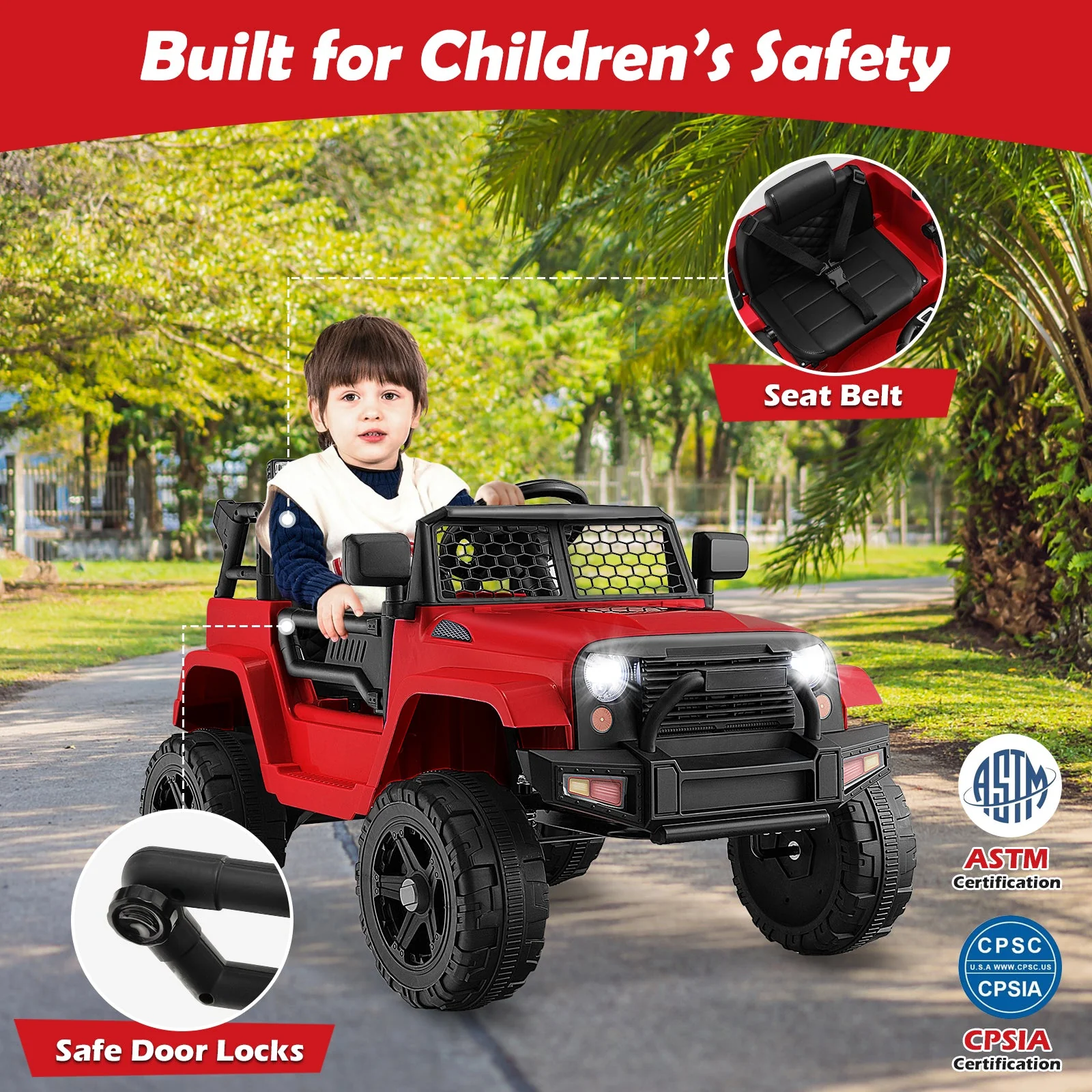 12V Kids Ride On Truck with Remote Control and Headlights-Red - Image 6