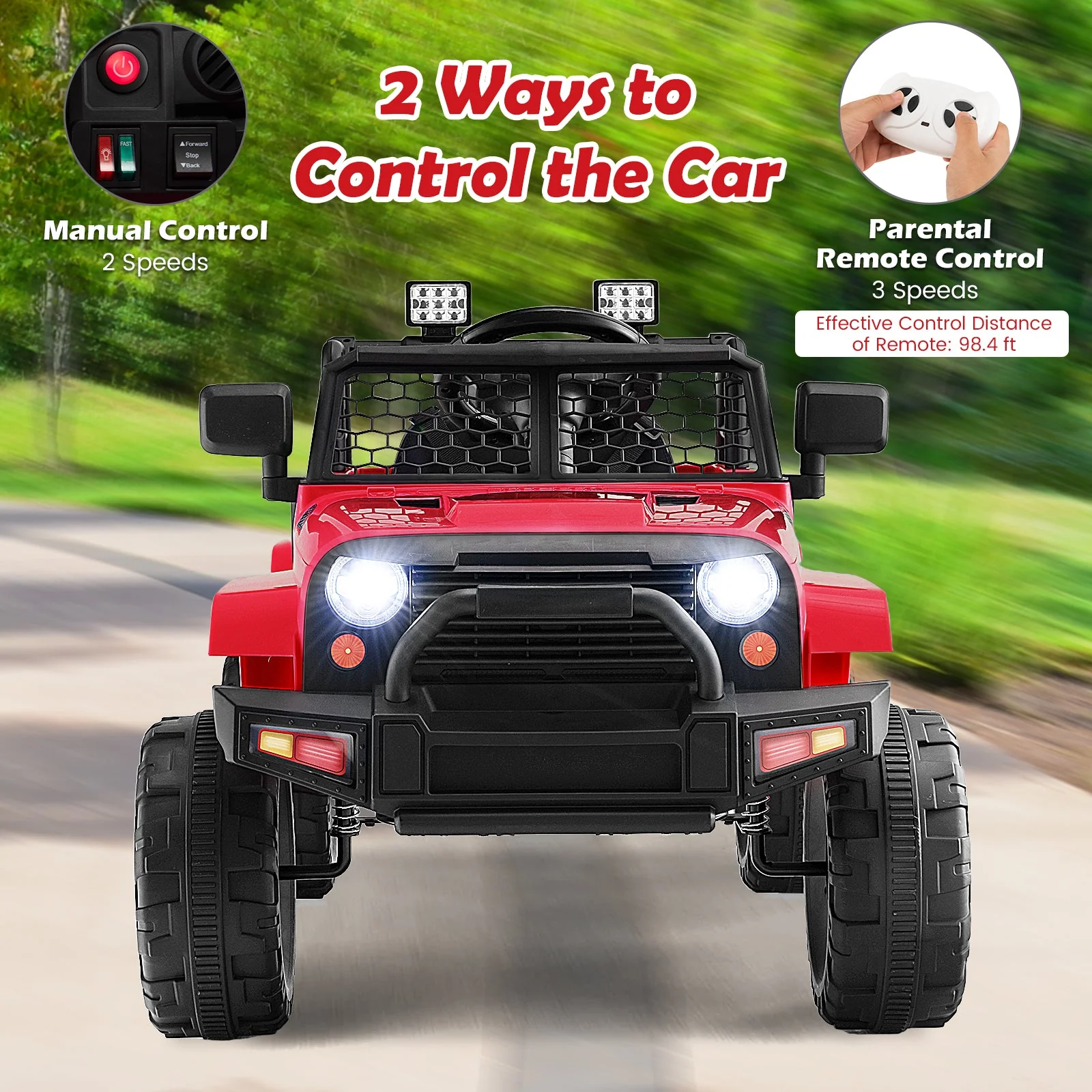 12V Kids Ride On Truck with Remote Control and Headlights-Red - Image 7