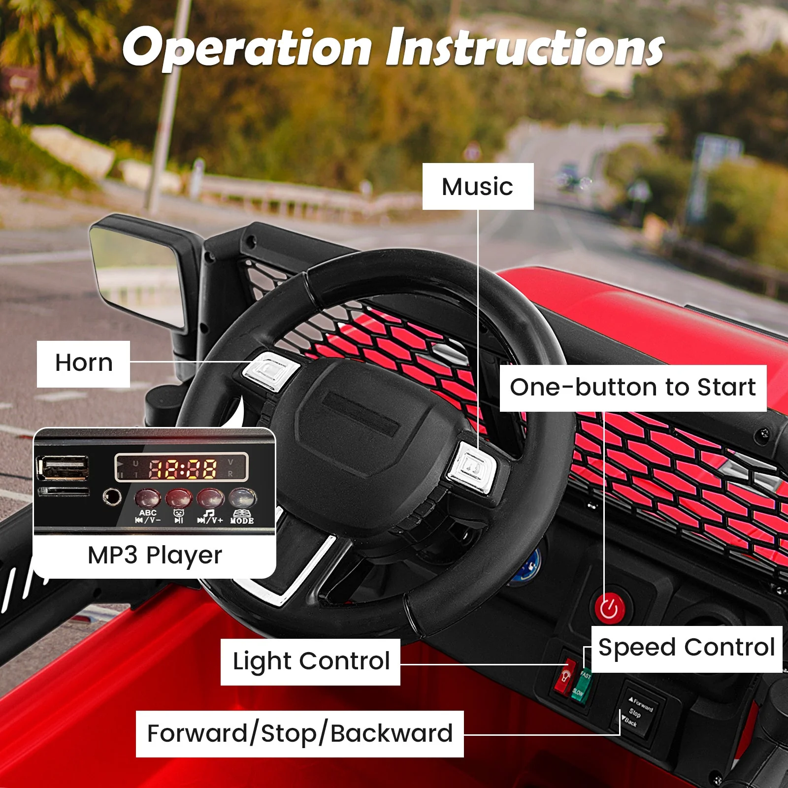 12V Kids Ride On Truck with Remote Control and Headlights-Red - Image 8