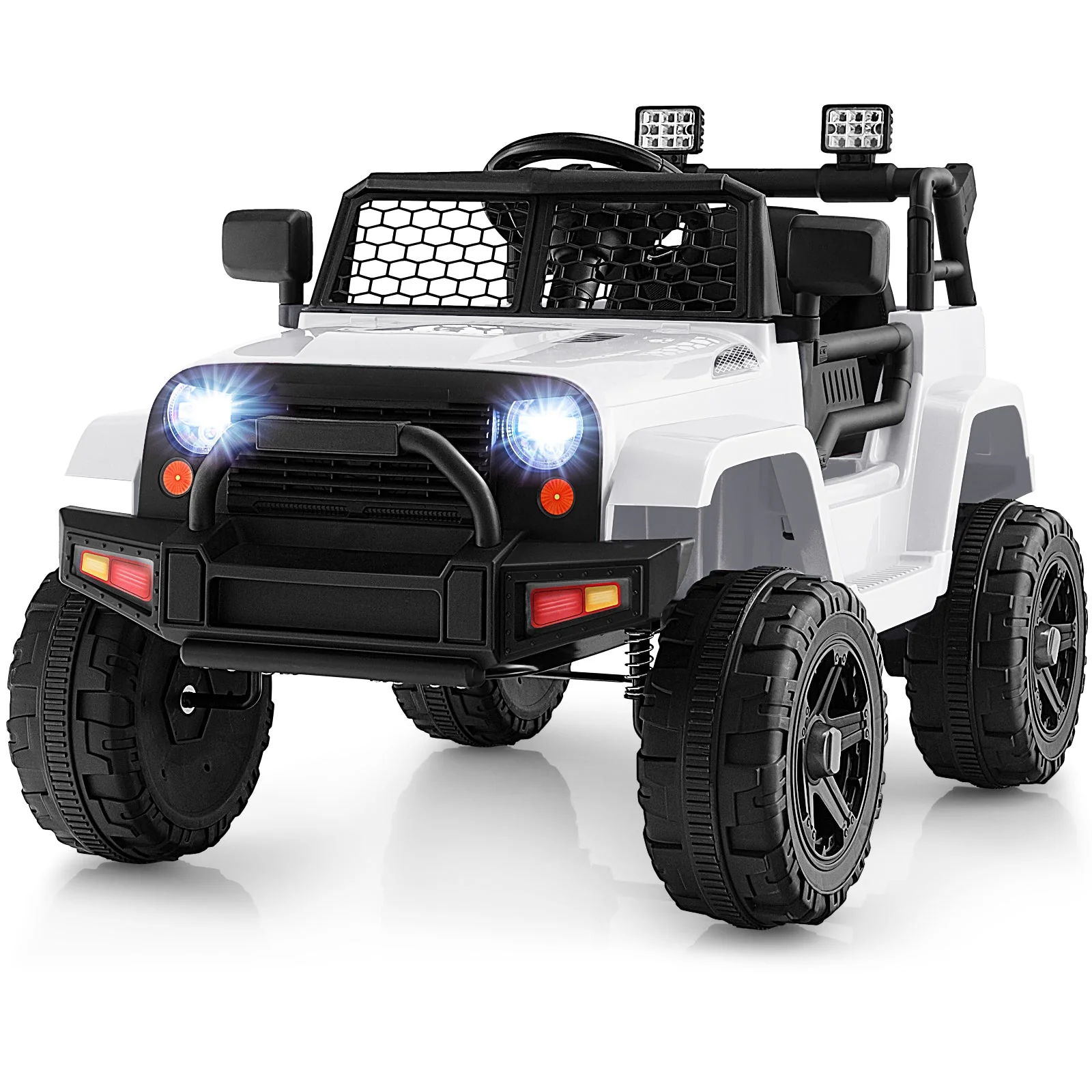 12V Kids Ride On Truck with Remote Control and Headlights-White - Image 3