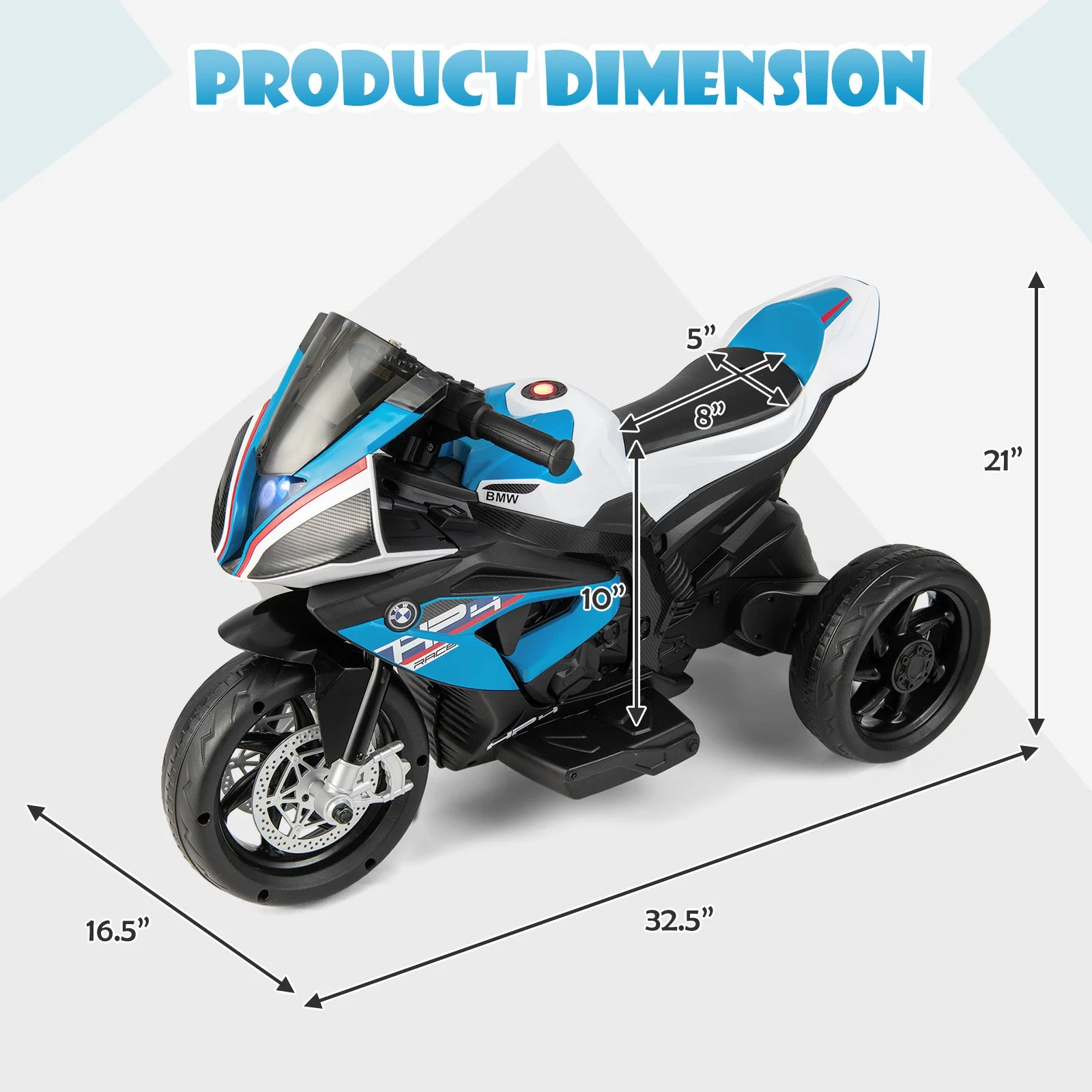 12V Licensed BMW Kids Motorcycle Ride-On Toy for 37-96 Months Old Kids-Blue - Image 4