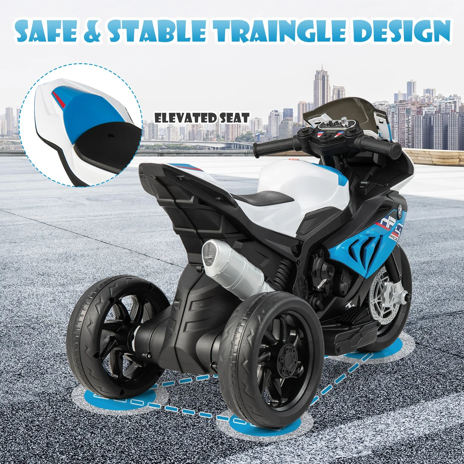 12V Licensed BMW Kids Motorcycle Ride-On Toy for 37-96 Months Old Kids-Blue - Image 6