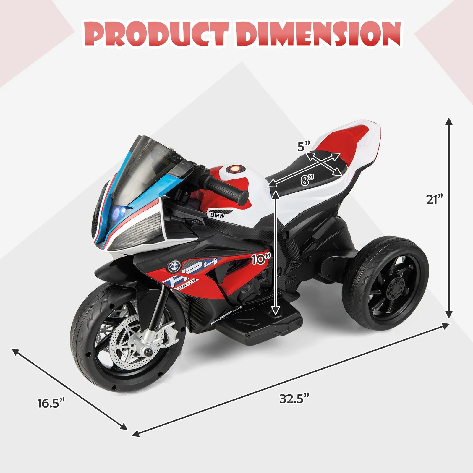 12V Licensed BMW Kids Motorcycle Ride-On Toy for 37-96 Months Old Kids-Red - Image 4