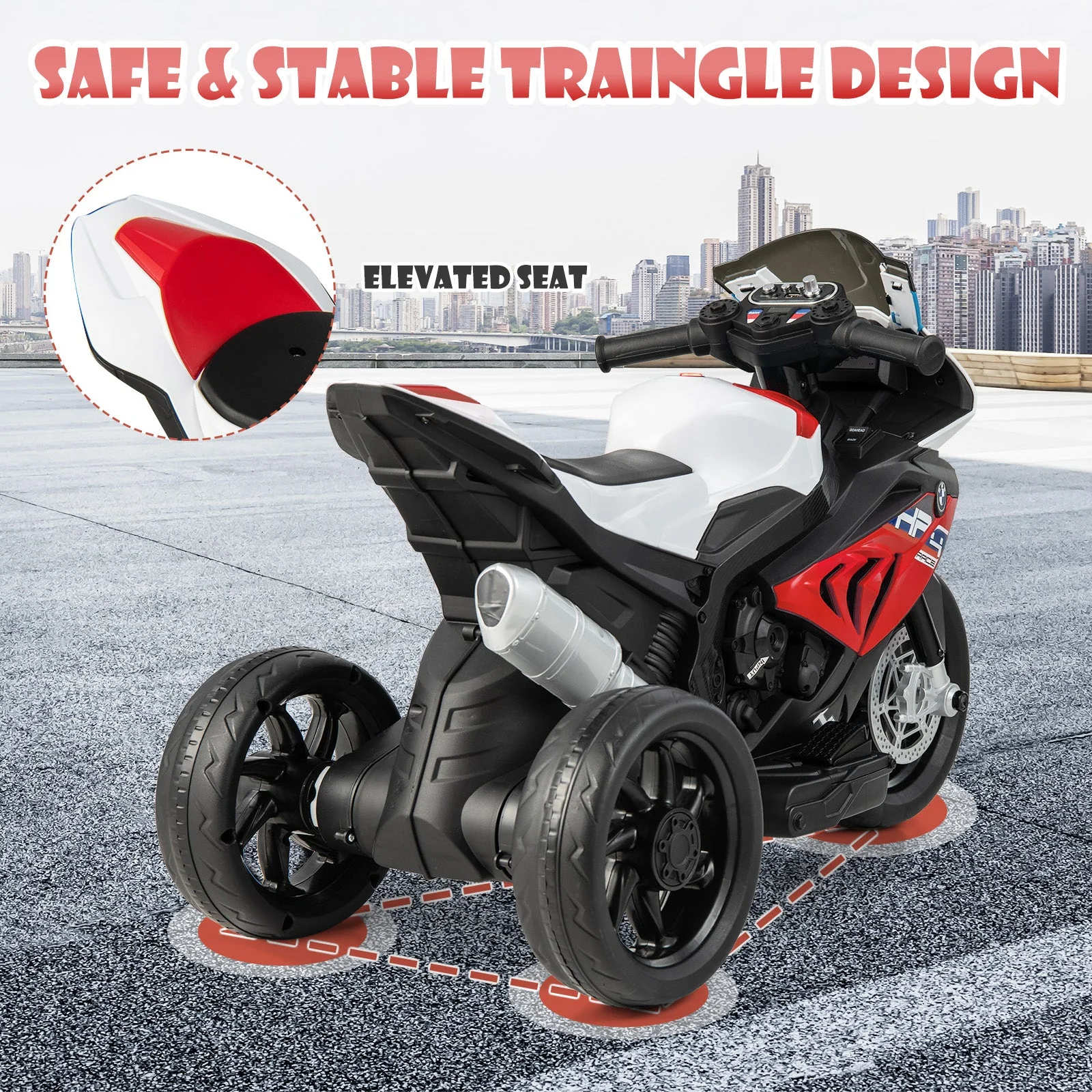 12V Licensed BMW Kids Motorcycle Ride-On Toy for 37-96 Months Old Kids-Red - Image 5