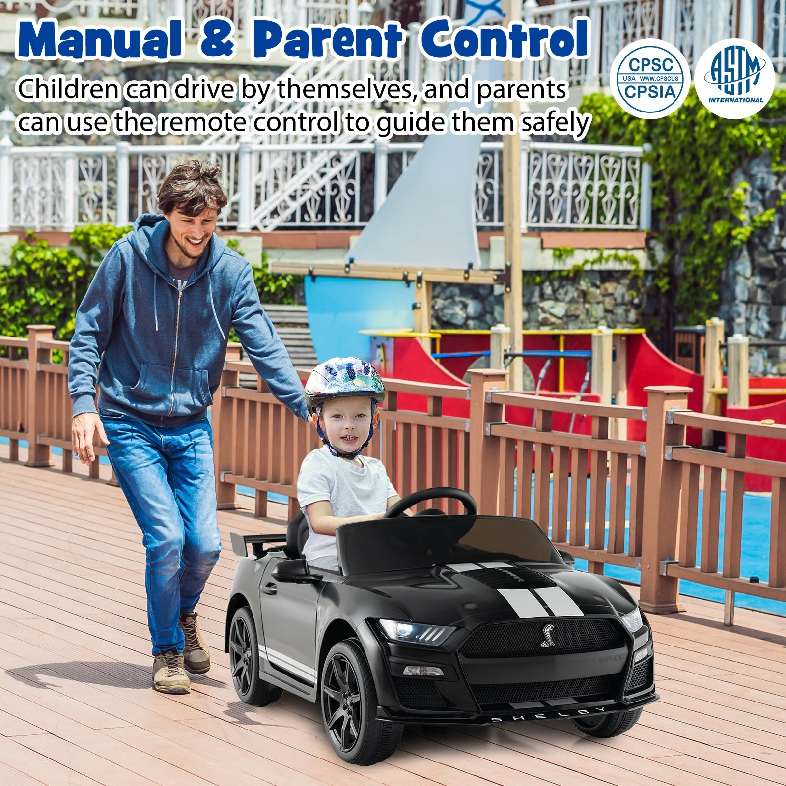 12V Licensed Ford Mustang Shelby GT500 Kids Ride on Car with Remote Control for Kids Aged 3-8-Black - Image 2