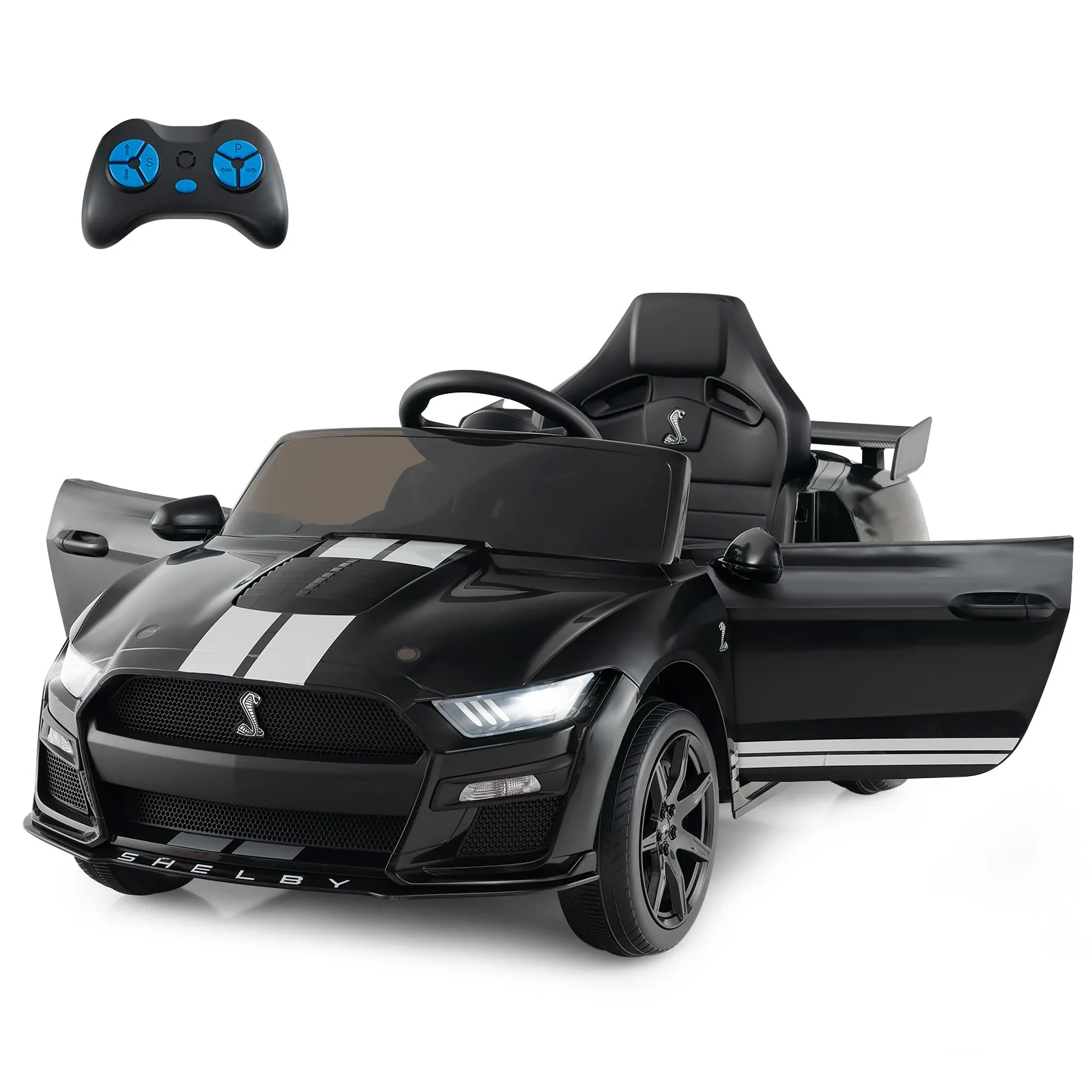 12V Licensed Ford Mustang Shelby GT500 Kids Ride on Car with Remote Control for Kids Aged 3-8-Black - Image 3