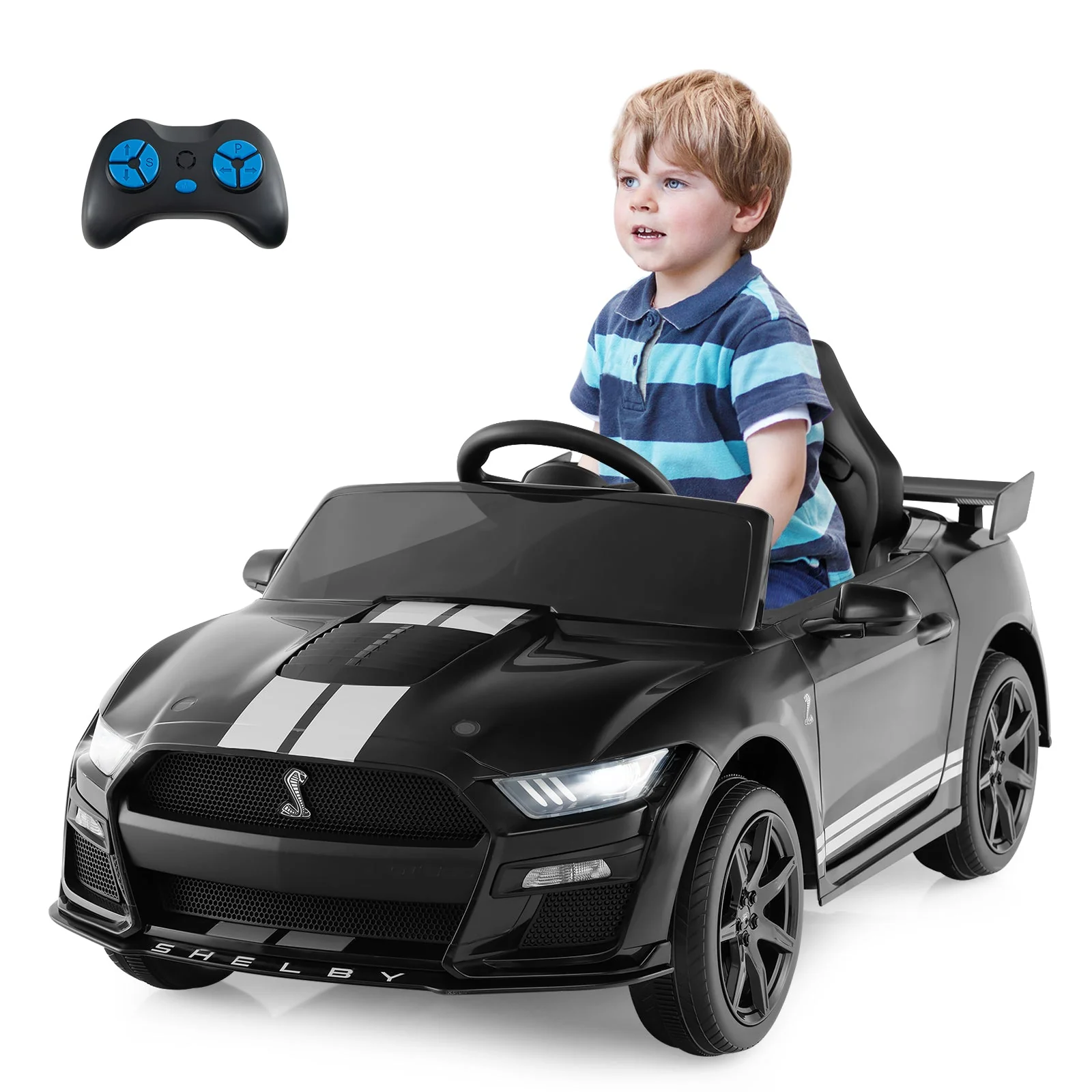 12V Licensed Ford Mustang Shelby GT500 Kids Ride on Car with Remote Control for Kids Aged 3-8-Black - Image 4