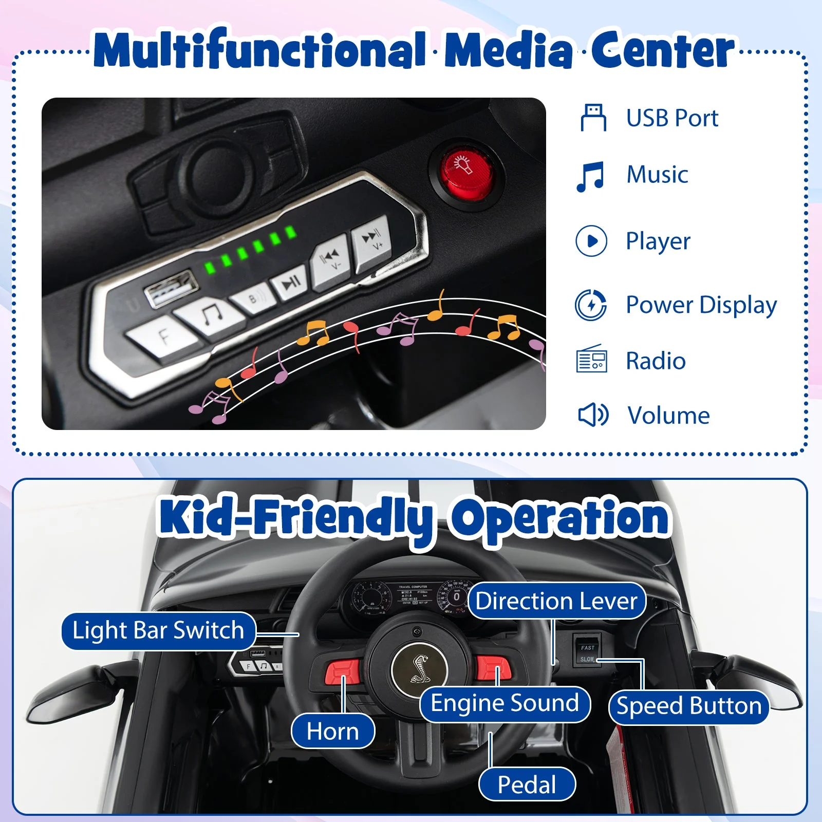 12V Licensed Ford Mustang Shelby GT500 Kids Ride on Car with Remote Control for Kids Aged 3-8-Black - Image 6