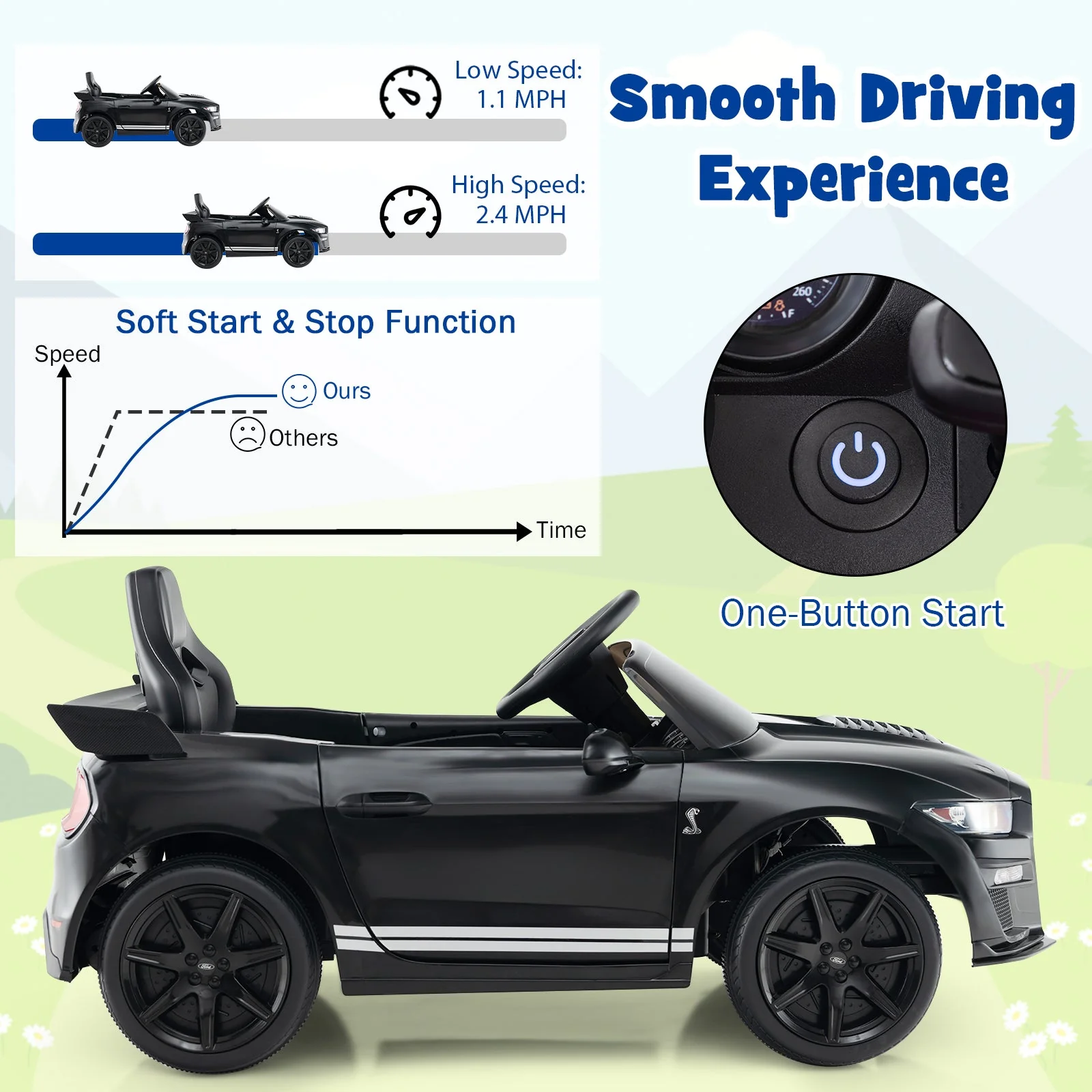 12V Licensed Ford Mustang Shelby GT500 Kids Ride on Car with Remote Control for Kids Aged 3-8-Black - Image 7