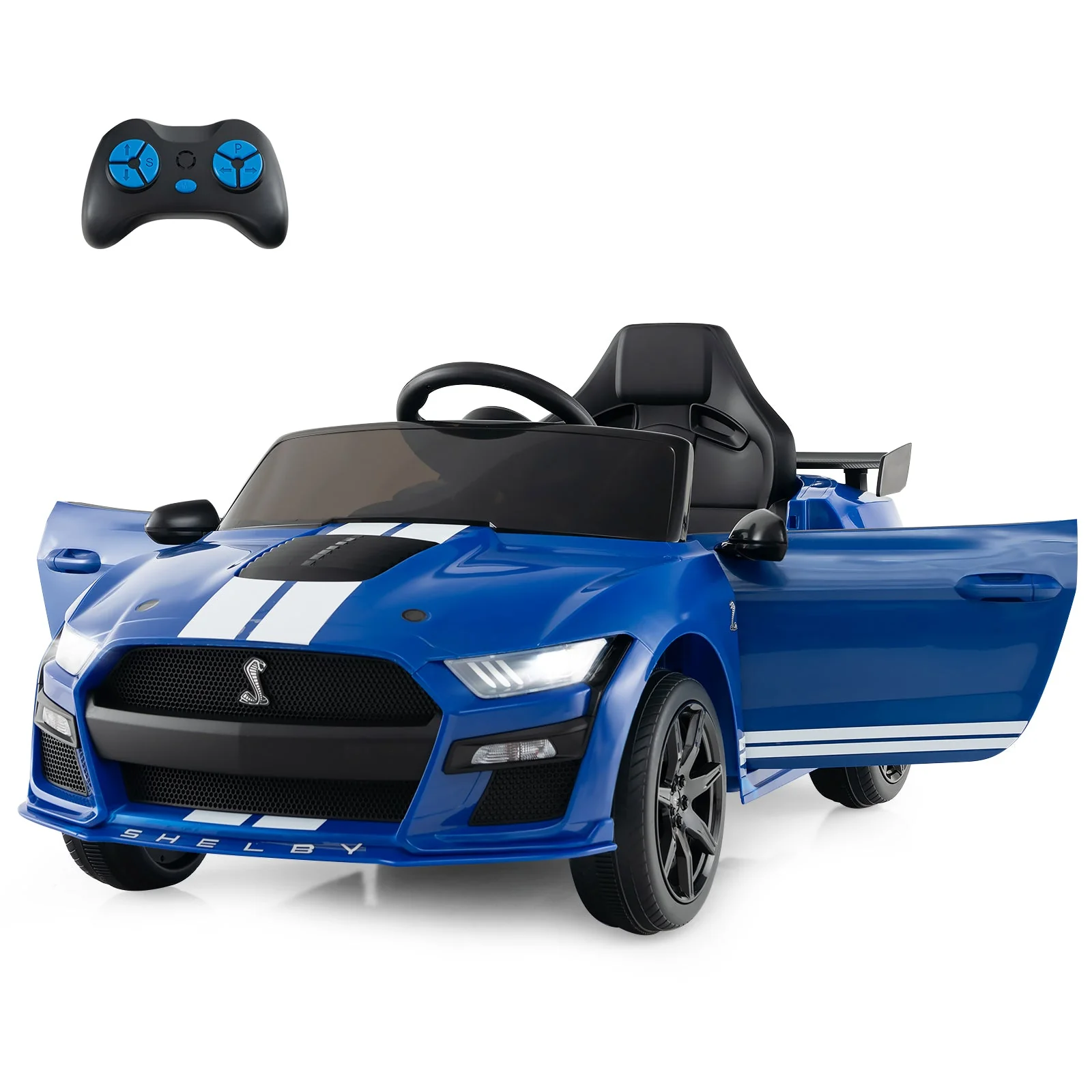 12V Licensed Ford Mustang Shelby GT500 Kids Ride on Car with Remote Control for Kids Aged 3-8-Blue - Image 3