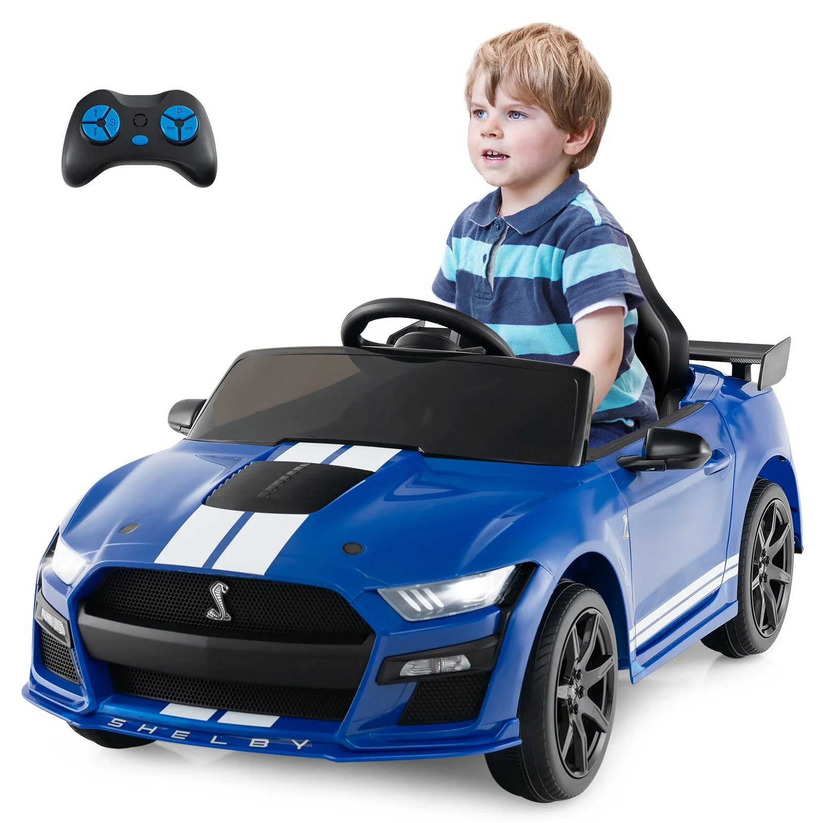 12V Licensed Ford Mustang Shelby GT500 Kids Ride on Car with Remote Control for Kids Aged 3-8-Blue - Image 4