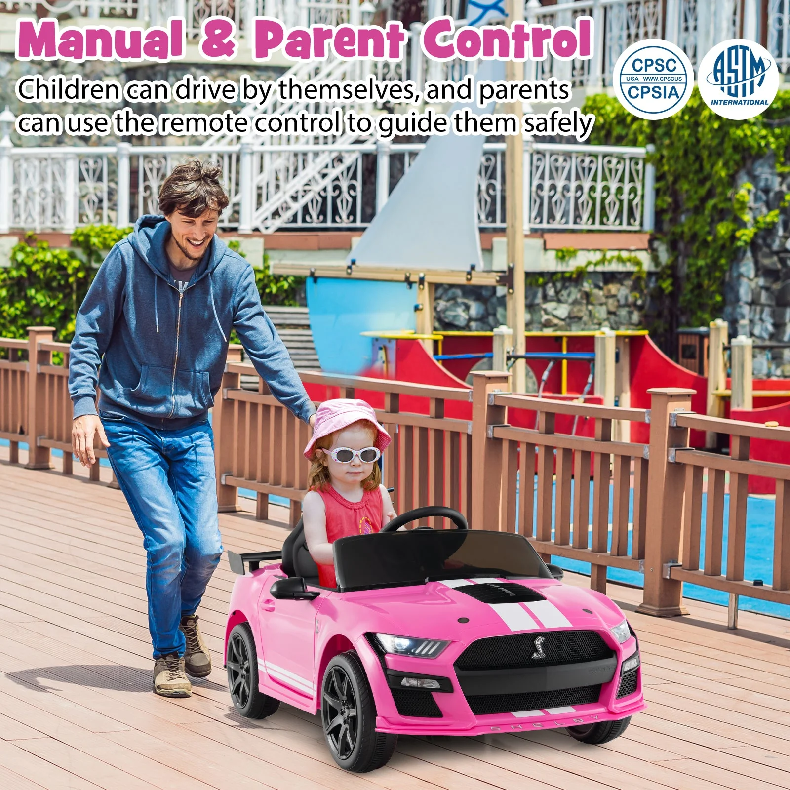 12V Licensed Ford Mustang Shelby GT500 Kids Ride on Car with Remote Control for Kids Aged 3-8-Pink - Image 2