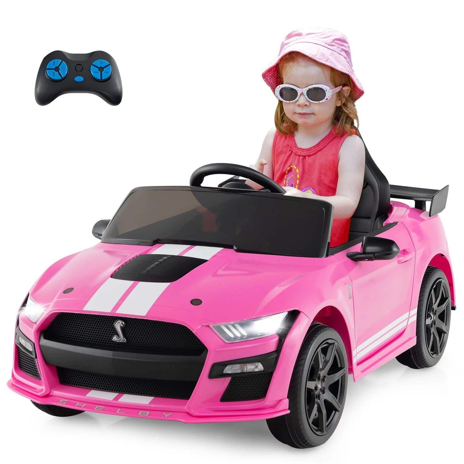 12V Licensed Ford Mustang Shelby GT500 Kids Ride on Car with Remote Control for Kids Aged 3-8-Pink - Image 4