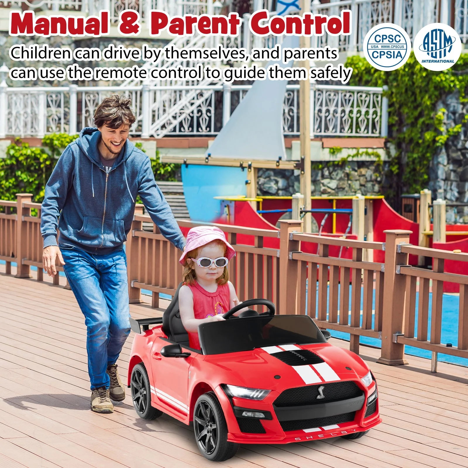 12V Licensed Ford Mustang Shelby GT500 Kids Ride on Car with Remote Control for Kids Aged 3-8-Red - Image 2
