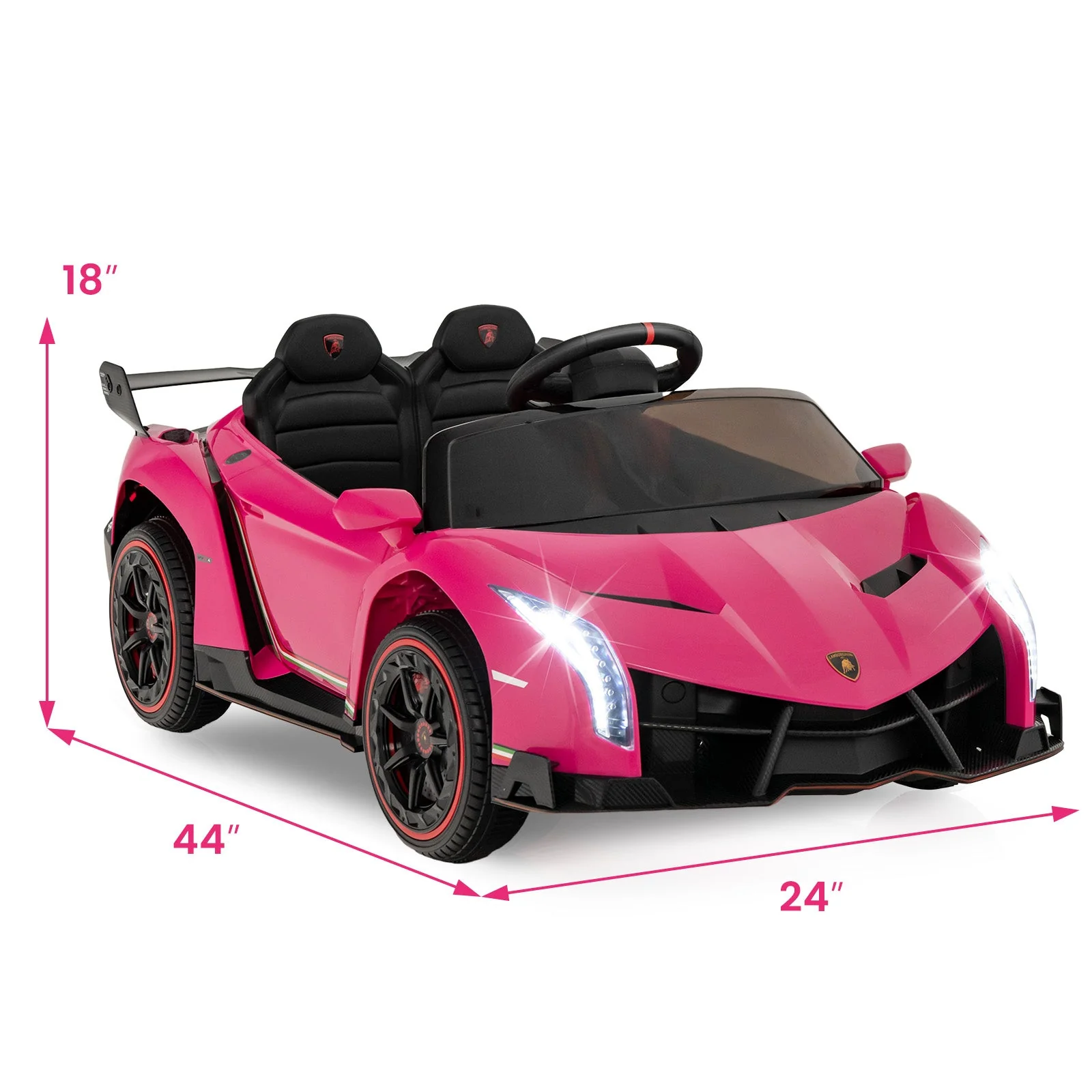 12V Licensed Lamborghini 4WD Kids Ride-on Sports Car with 2.4G Remote-Pink - Image 4