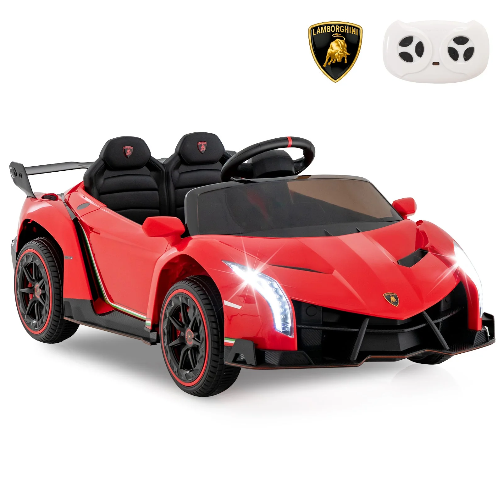 12V Licensed Lamborghini 4WD Kids Ride-on Sports Car with 2.4G Remote-Red - Image 3