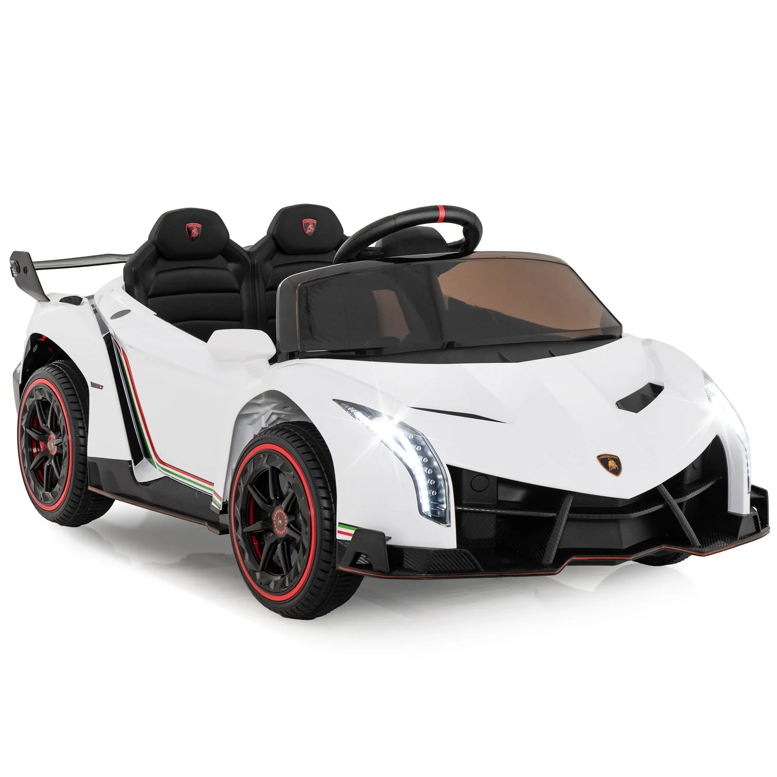 12V Licensed Lamborghini 4WD Kids Ride-on Sports Car with 2.4G Remote-White - Image 2
