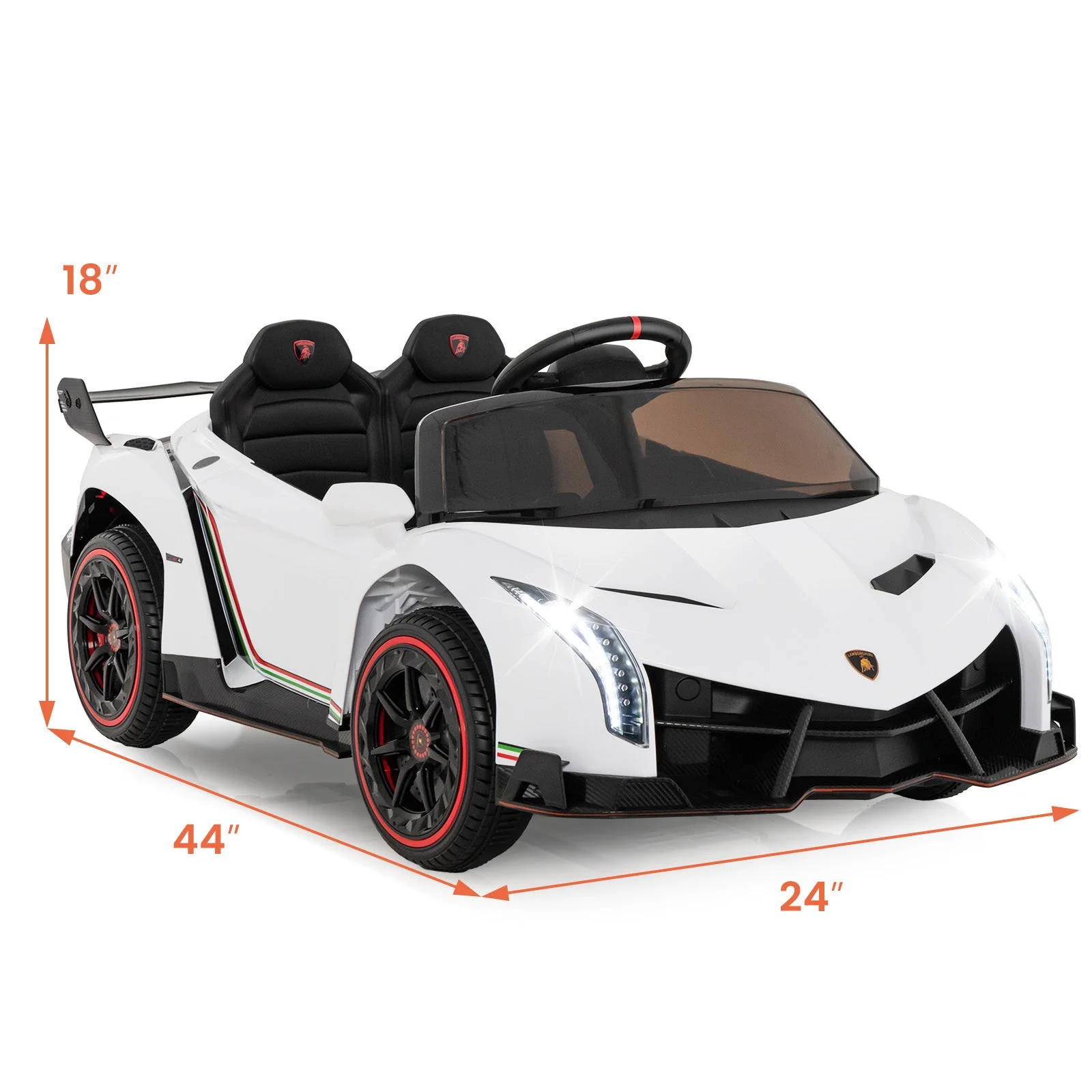 12V Licensed Lamborghini 4WD Kids Ride-on Sports Car with 2.4G Remote-White - Image 4