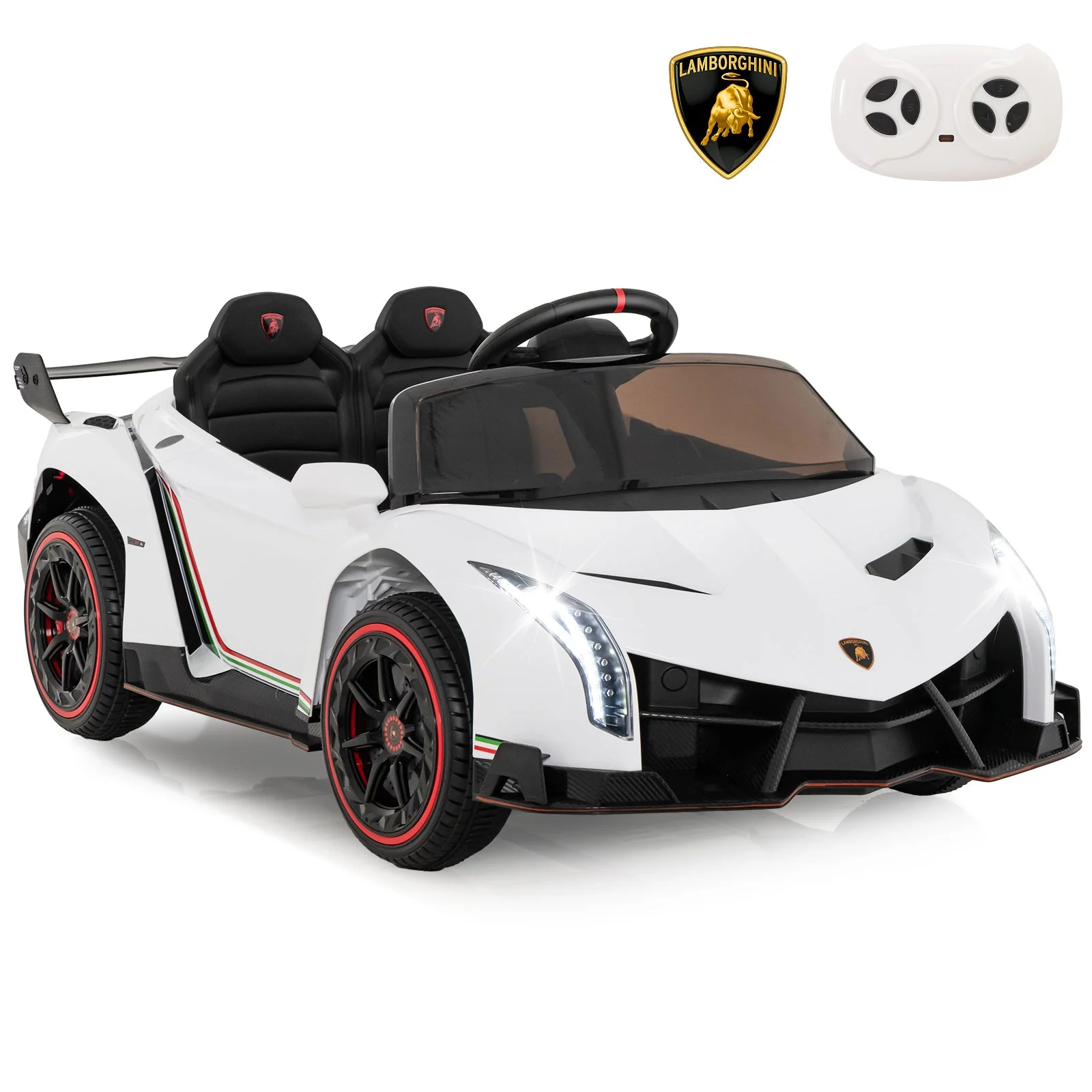 12V Licensed Lamborghini 4WD Kids Ride-on Sports Car with 2.4G Remote-White - Image 5