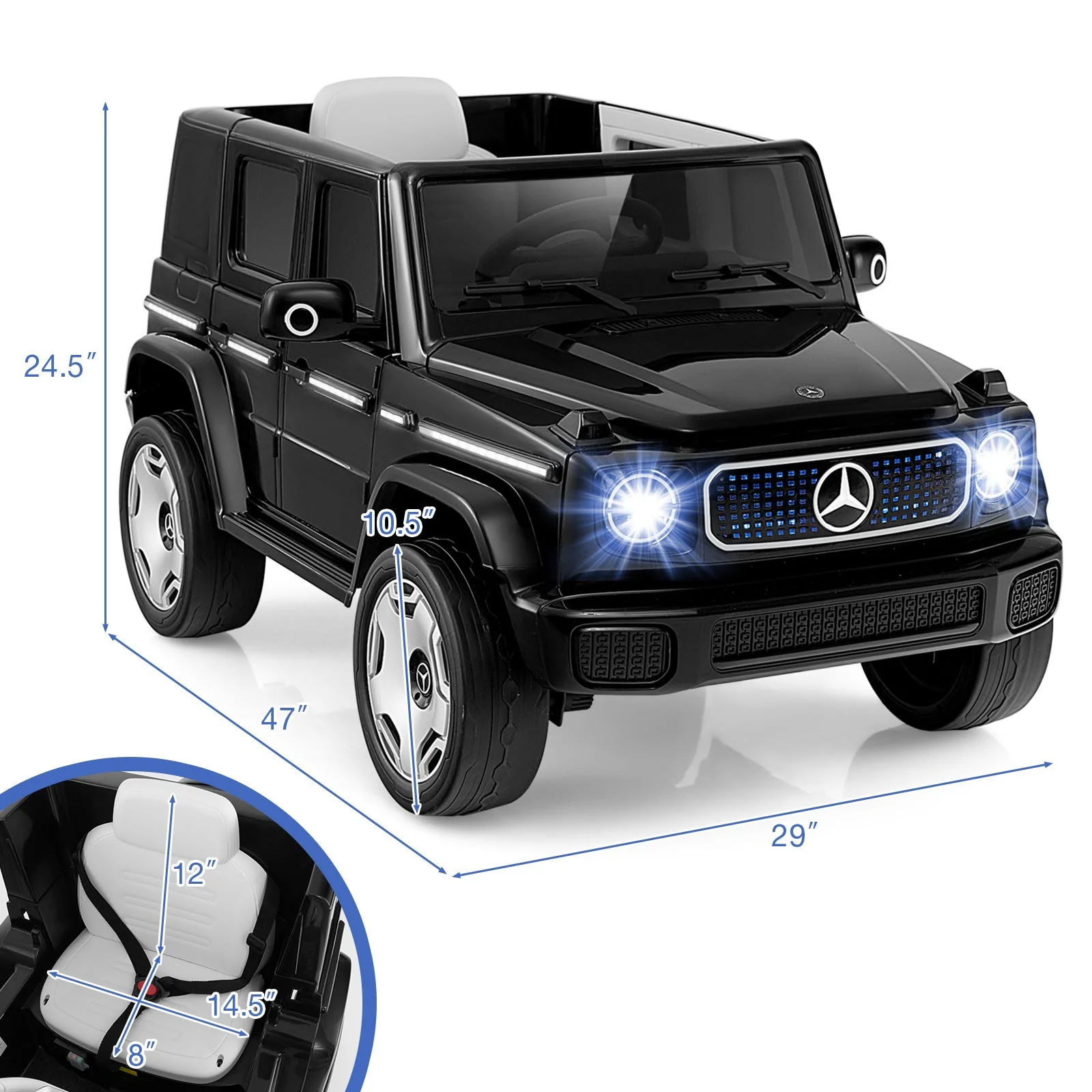 12V Licensed Mercedes-Benz EQG Kids Ride On Car with Remote Control-Black - Image 5