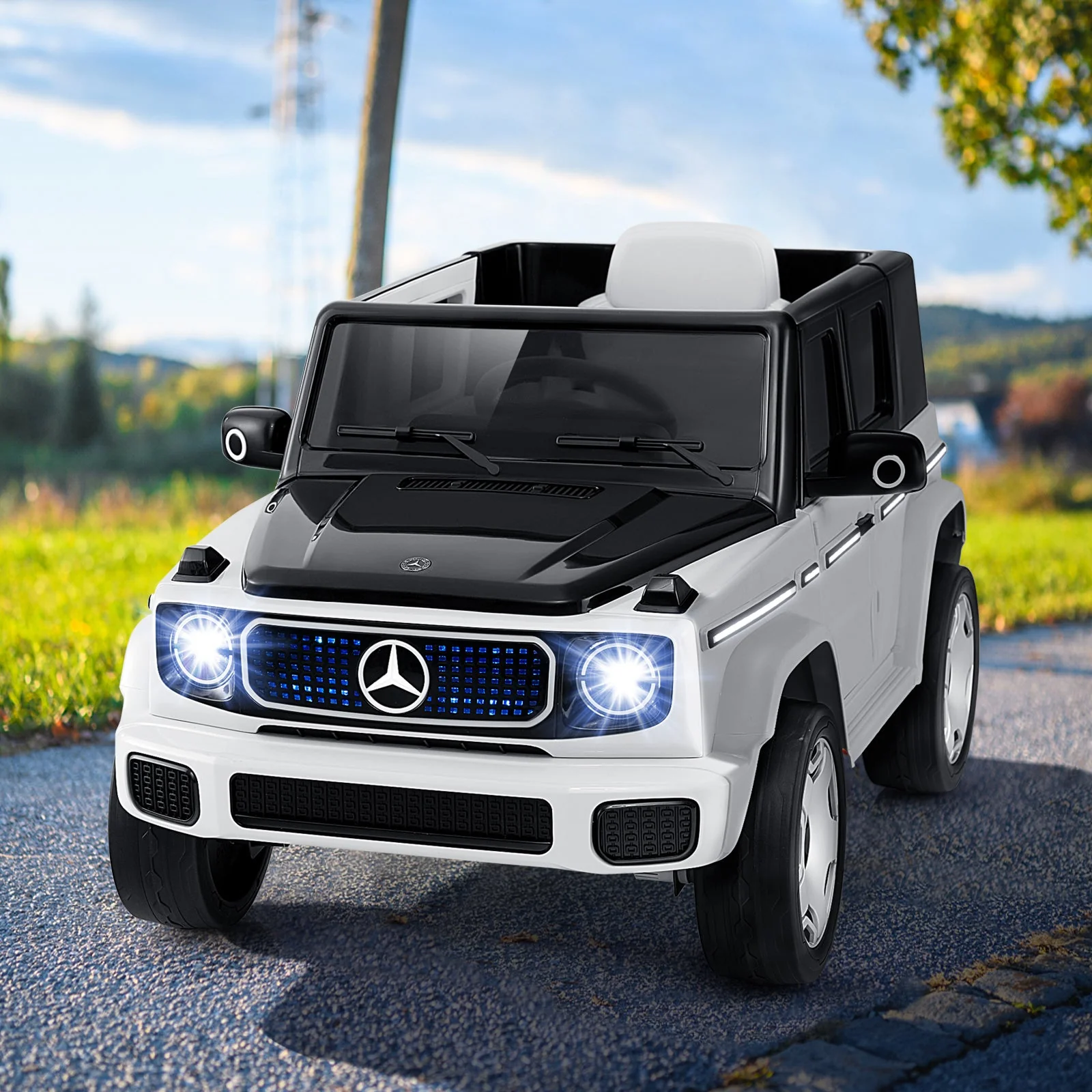 12V Licensed Mercedes-Benz EQG Kids Ride On Car with Remote Control-White - Image 2