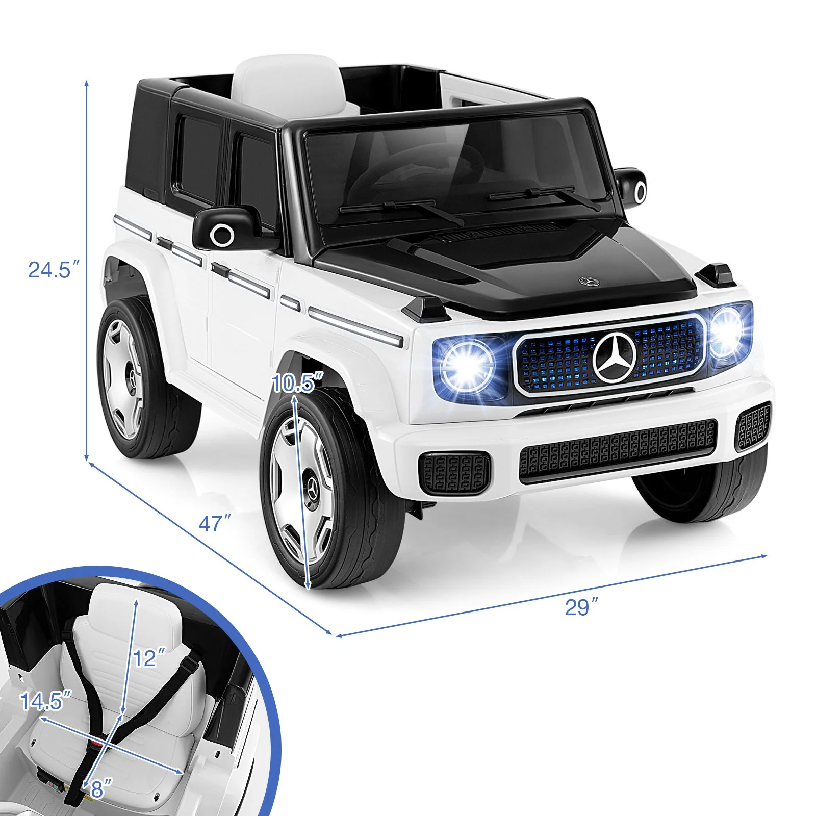 12V Licensed Mercedes-Benz EQG Kids Ride On Car with Remote Control-White - Image 5