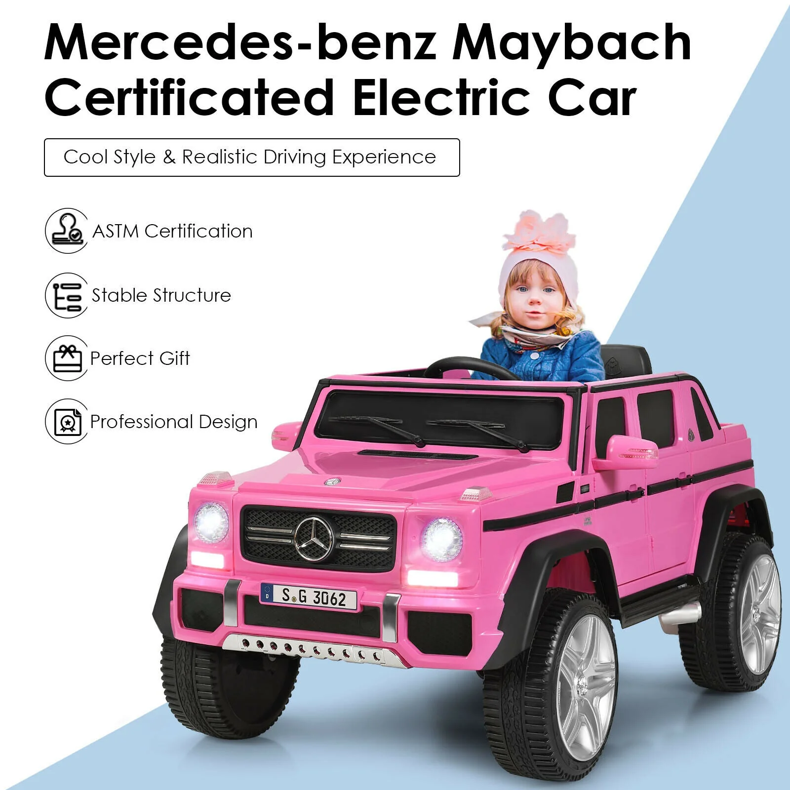 12V Licensed Mercedes-Benz Kids Ride On Car-Pink - Image 6