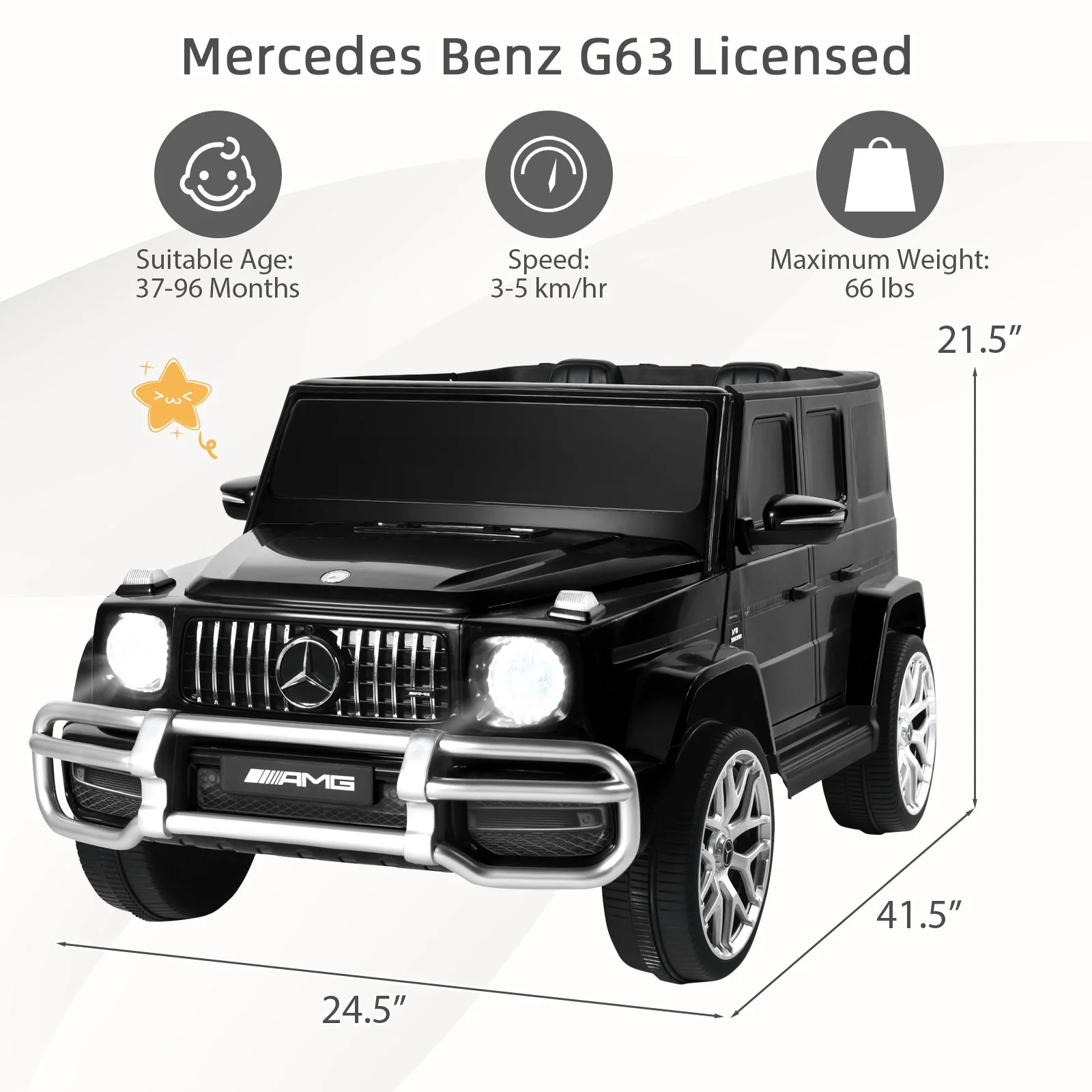 12V Mercedes-Benz G63 Licensed Kids Ride On Car with Remote Control-Black - Image 4