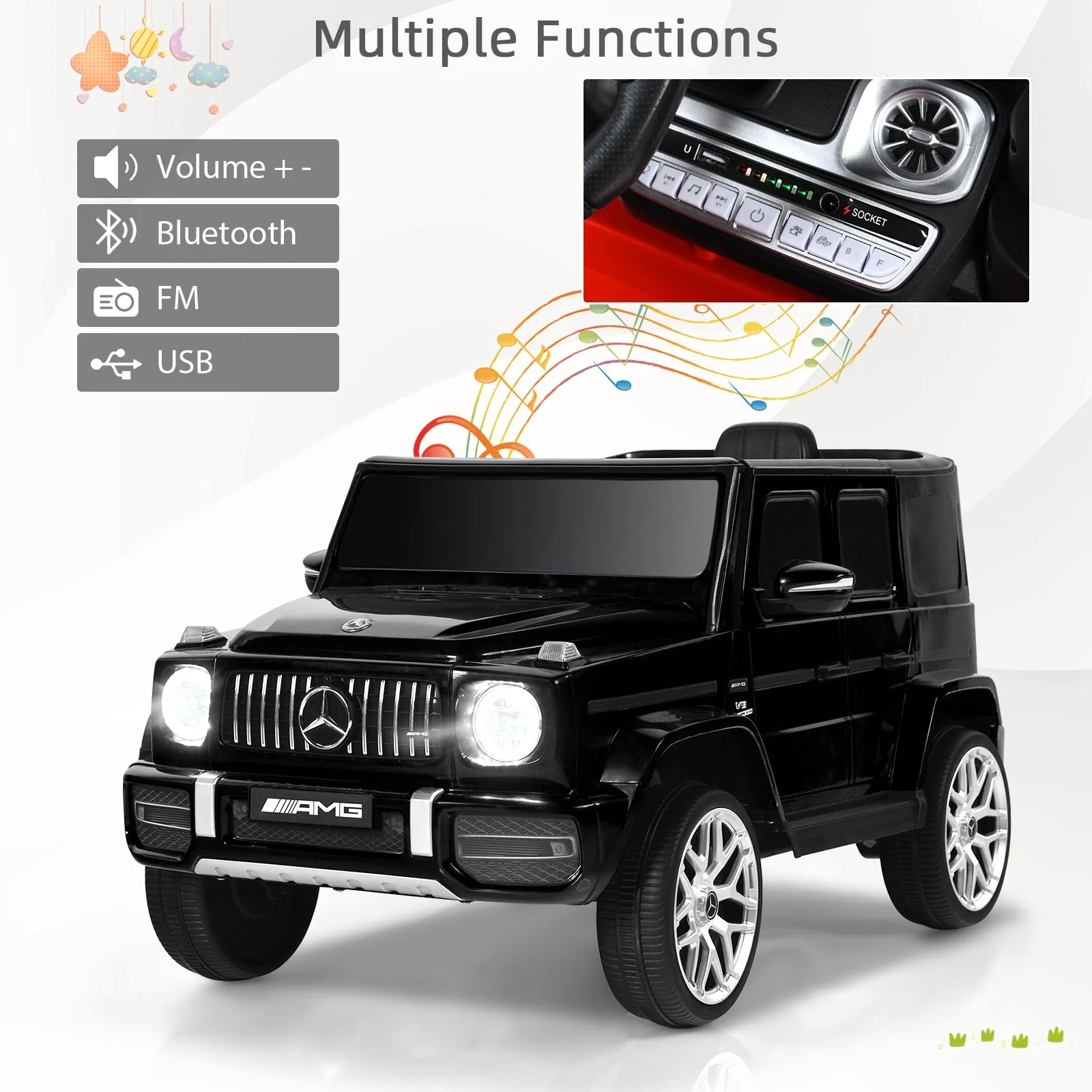 12V Mercedes-Benz G63 Licensed Kids Ride On Car with Remote Control-Black - Image 7
