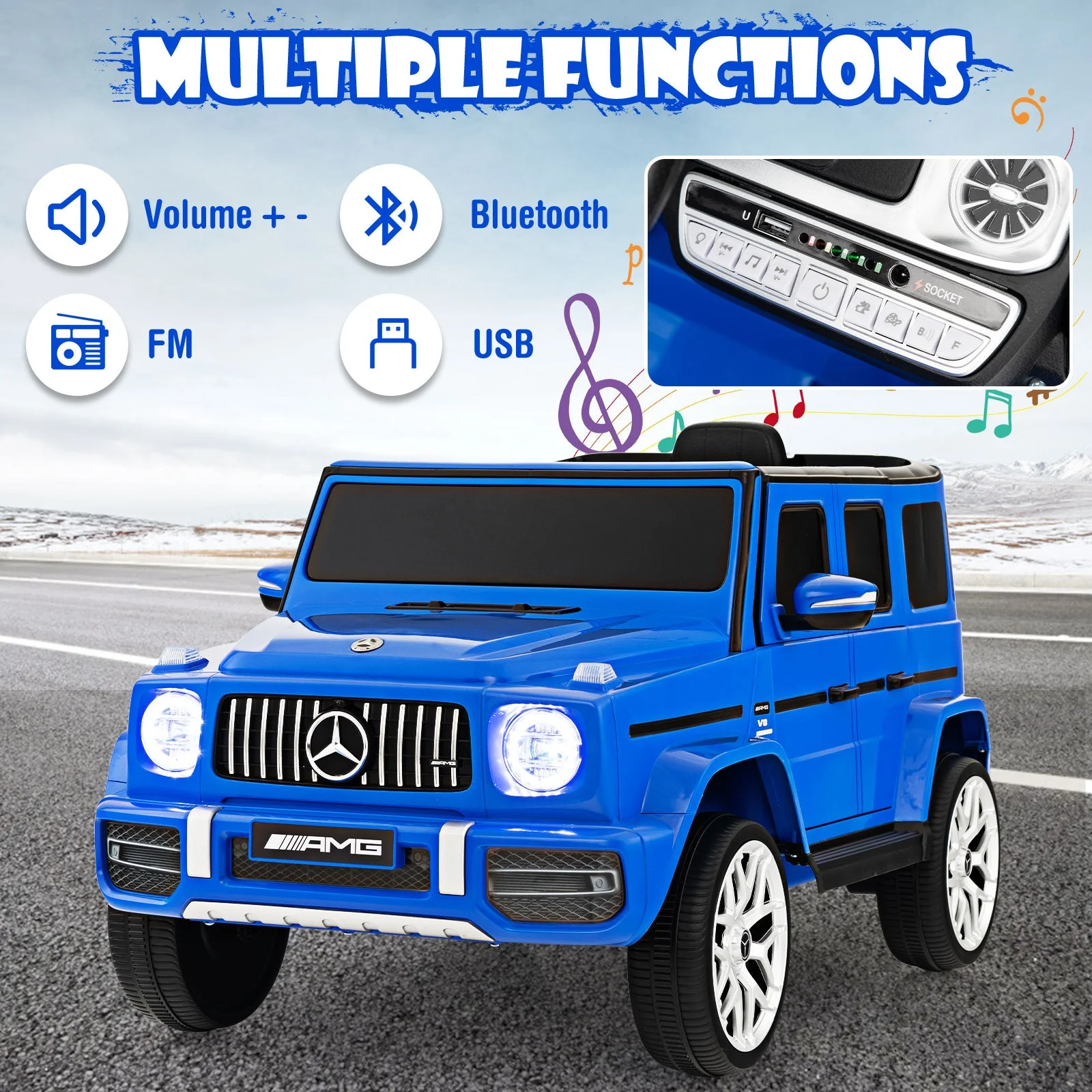 12V Mercedes-Benz G63 Licensed Kids Ride On Car with Remote Control-Navy - Image 7