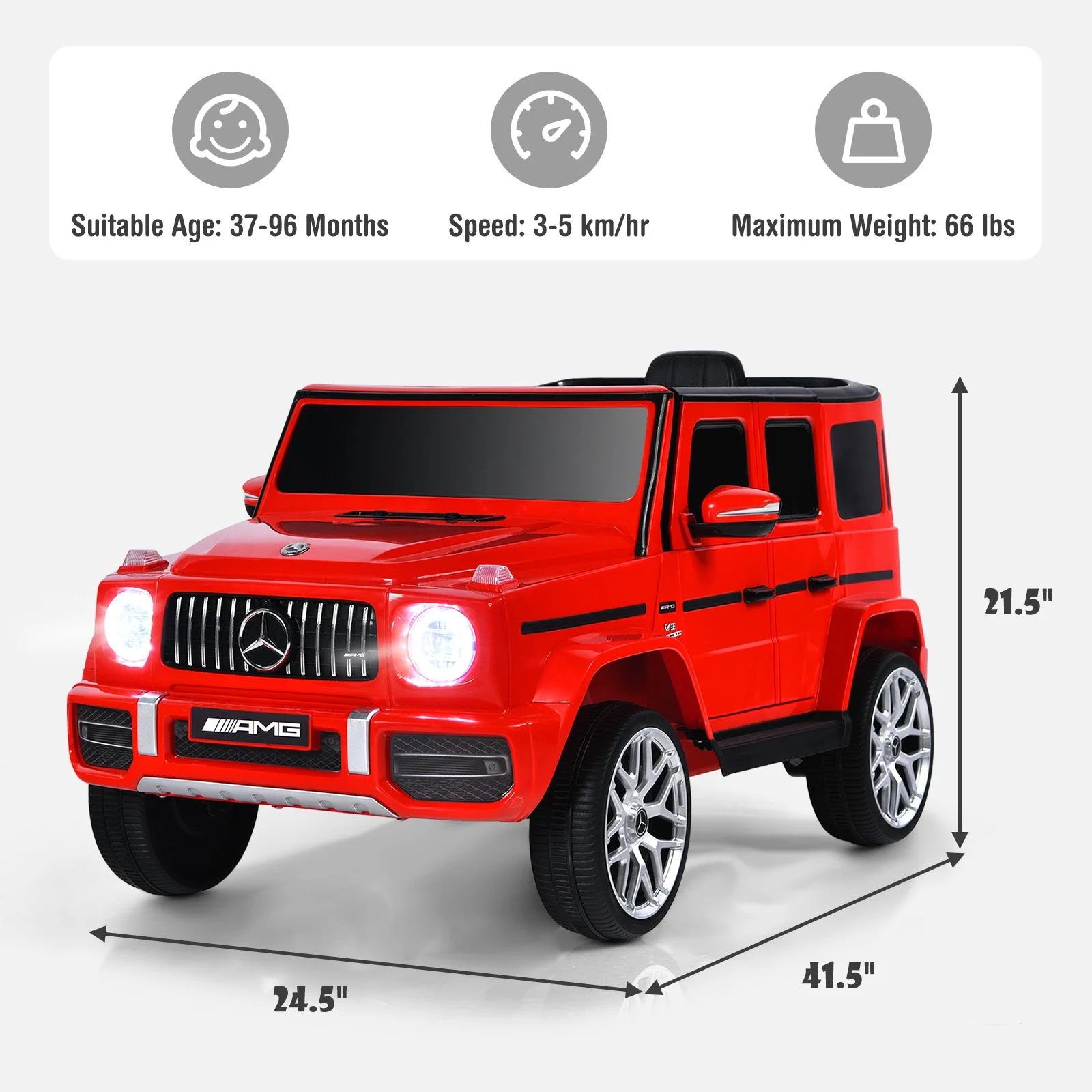 12V Mercedes-Benz G63 Licensed Kids Ride On Car with Remote Control-Red - Image 4