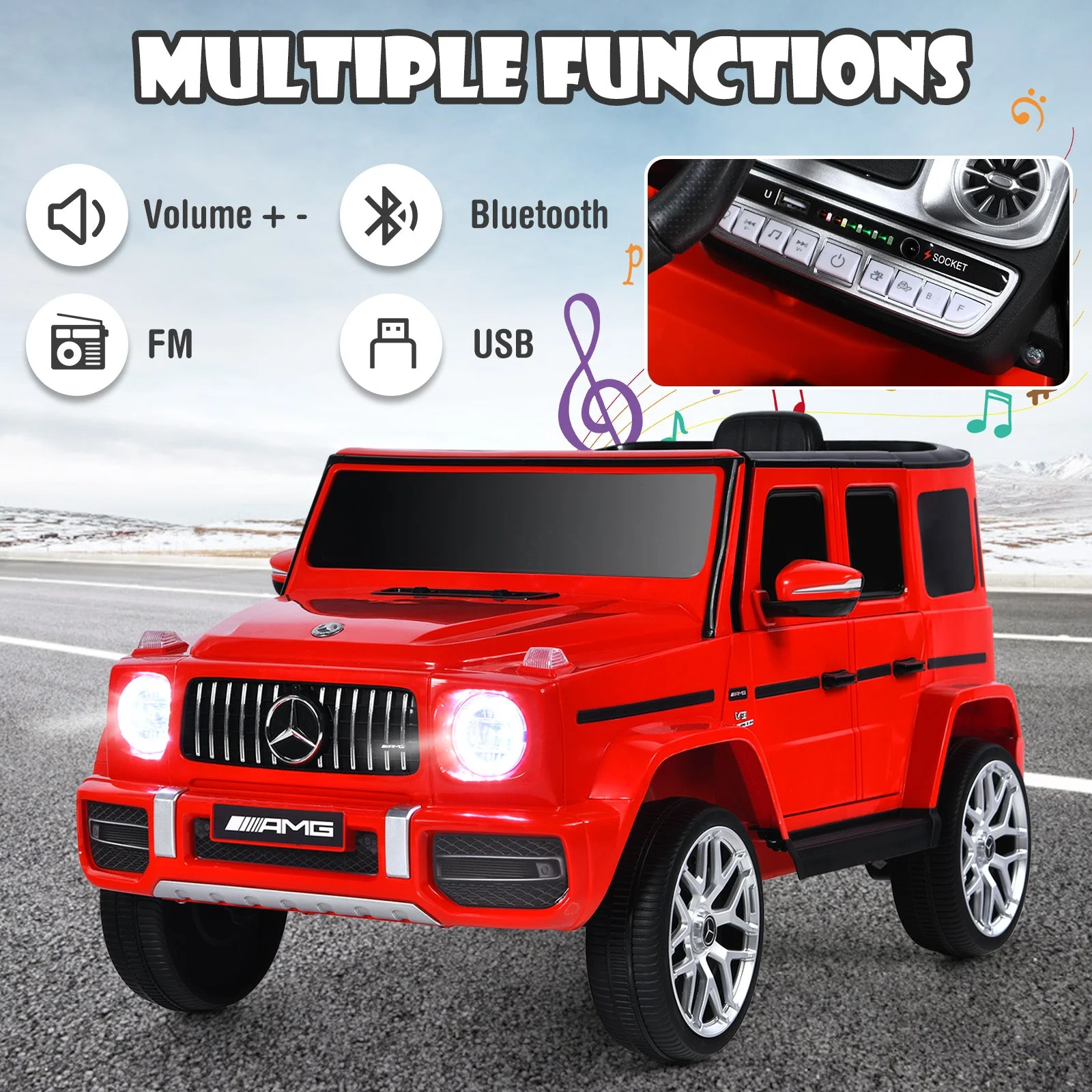 12V Mercedes-Benz G63 Licensed Kids Ride On Car with Remote Control-Red - Image 5