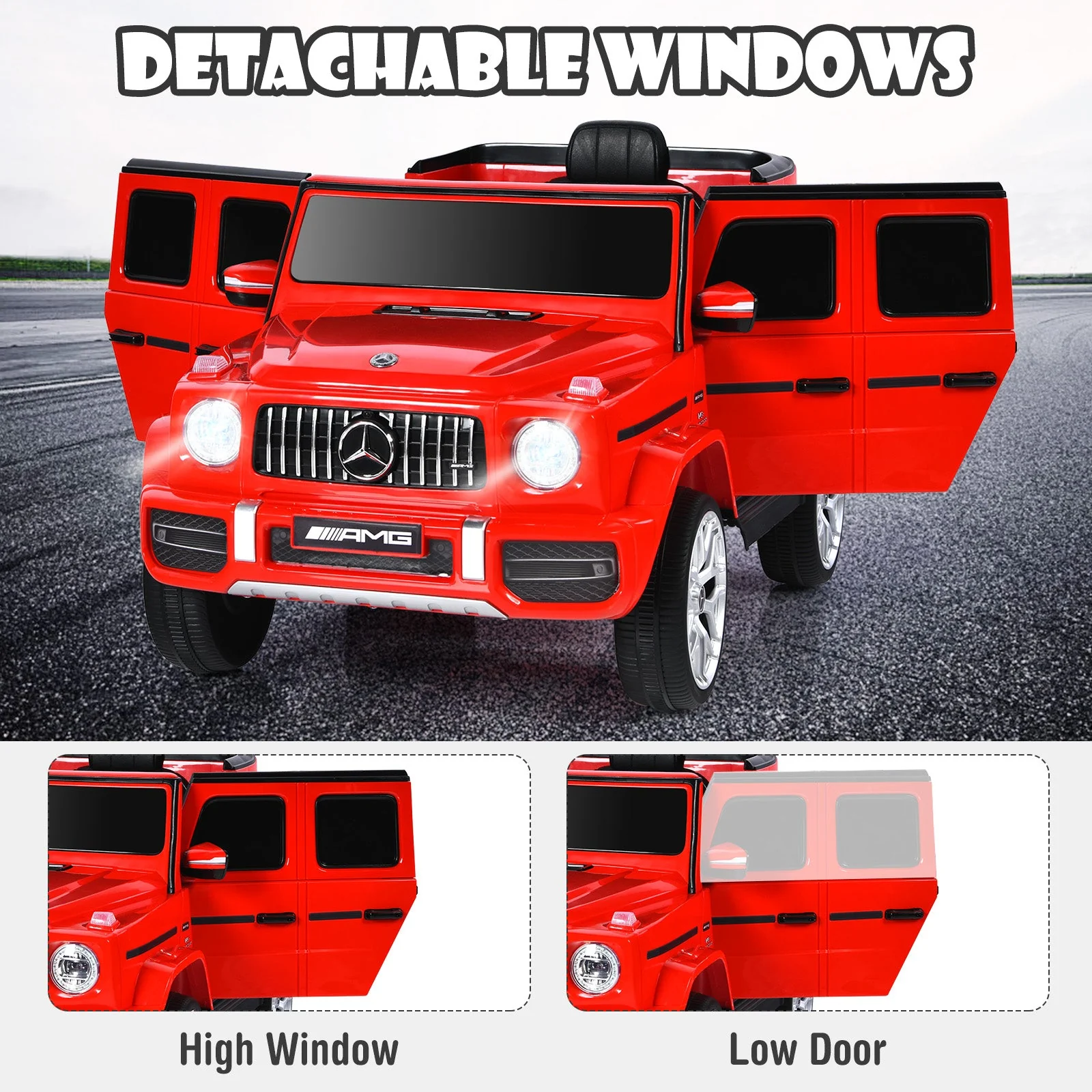 12V Mercedes-Benz G63 Licensed Kids Ride On Car with Remote Control-Red - Image 8