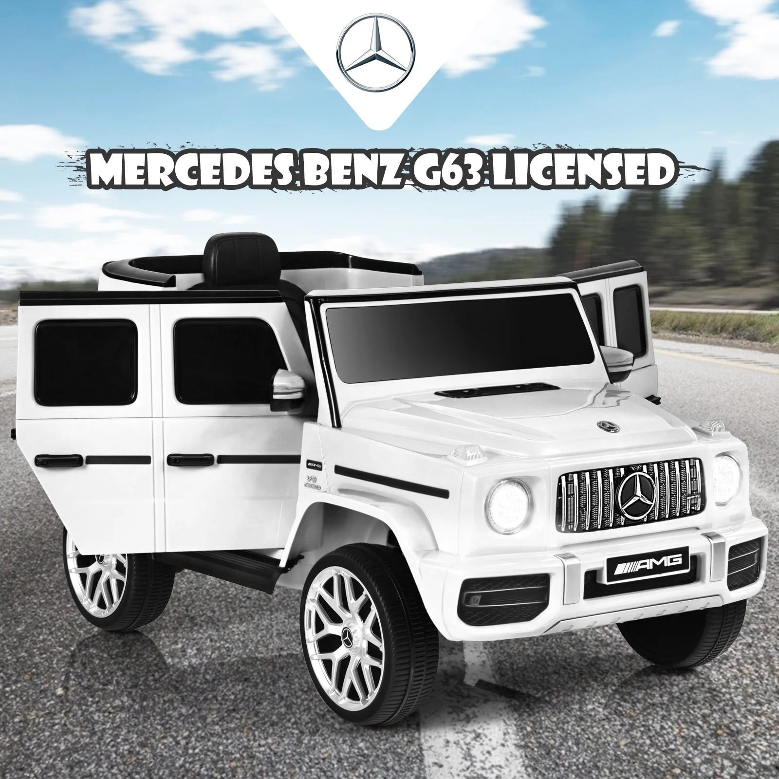 12V Mercedes-Benz G63 Licensed Kids Ride On Car with Remote Control-White - Image 2