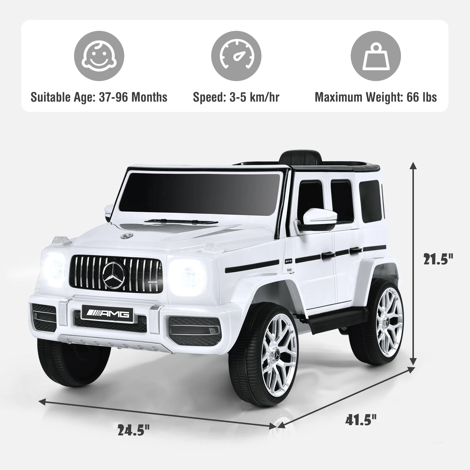 12V Mercedes-Benz G63 Licensed Kids Ride On Car with Remote Control-White - Image 5